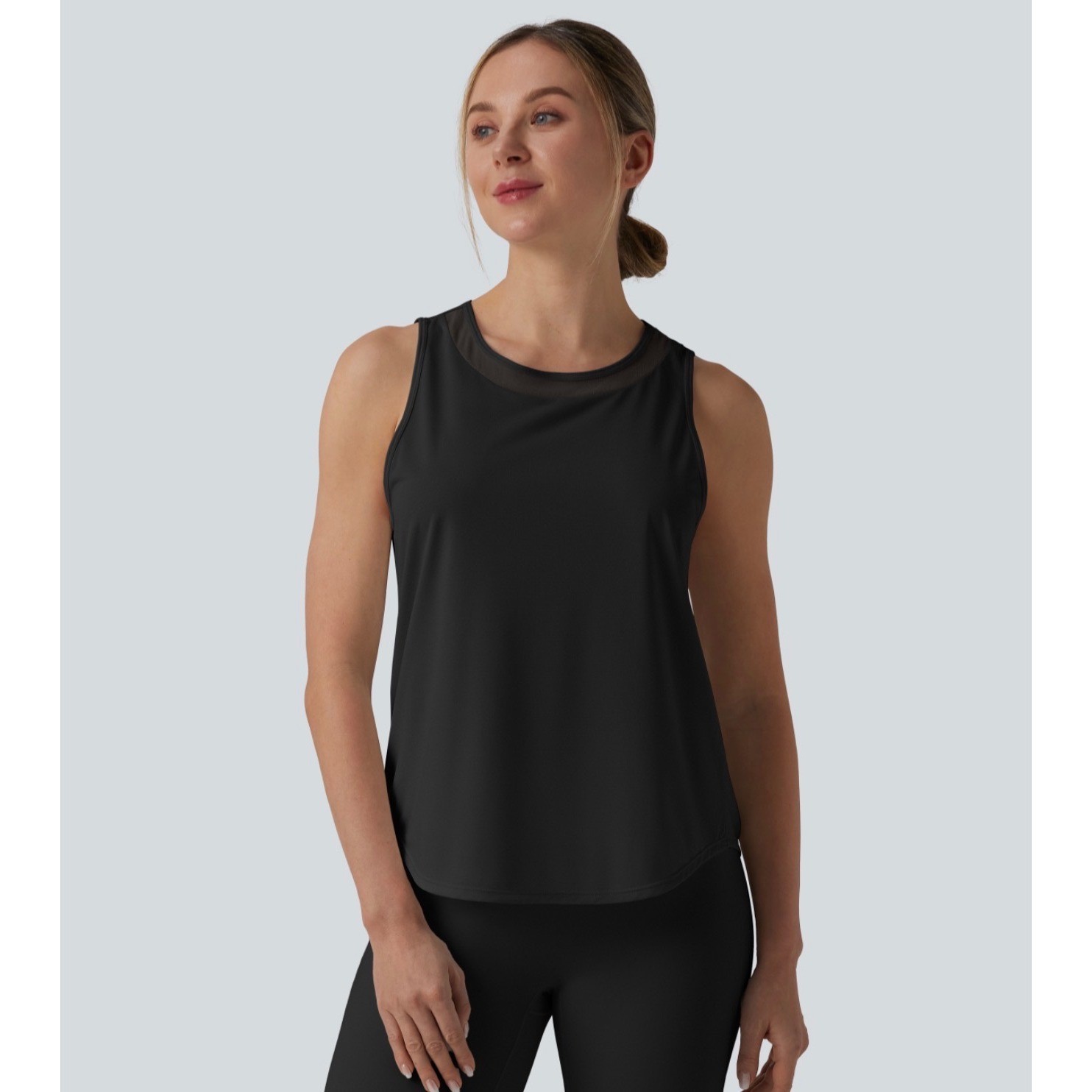 NWT Halara Black Mesh Panel Sleeveless Activewear Tank Top XL Yoga Athleisure