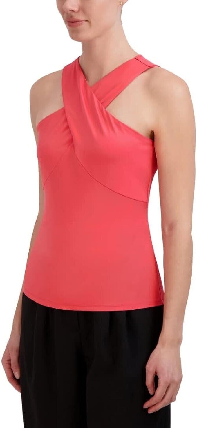 BCBGMAXAZRIA Women’s Fitted Bodycon Twist Knot Tank Top Pink Claret, Large B4HP
