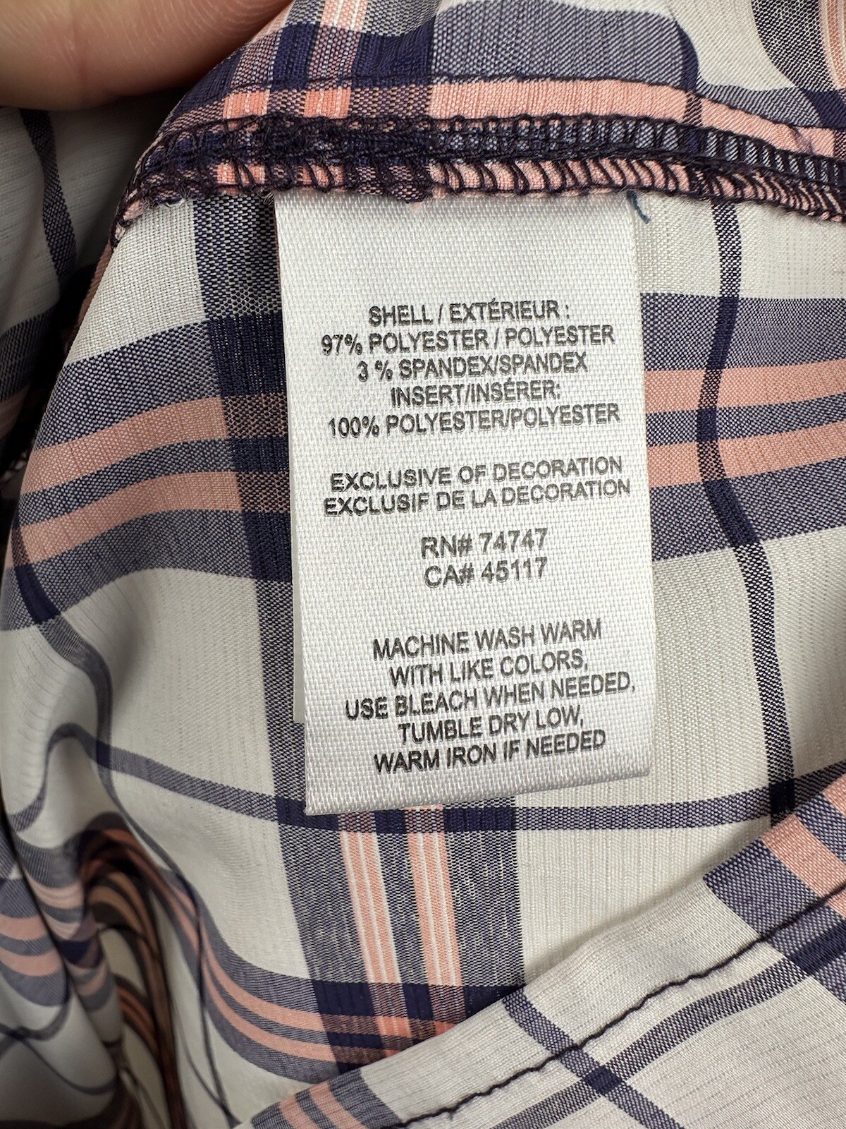 Ascend Multi Plaid Zip Pocket Roll Tab Sleeve Button-Up Shirt Stretch Size L