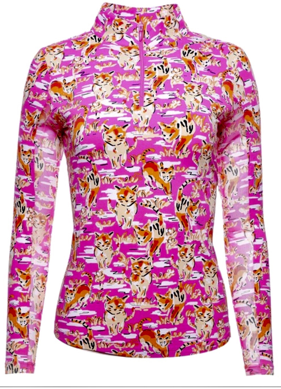 IBKUL Top Size L Sammy Pink Kitten Animal Mock Neck Long Sleeve Golf Pickleball
