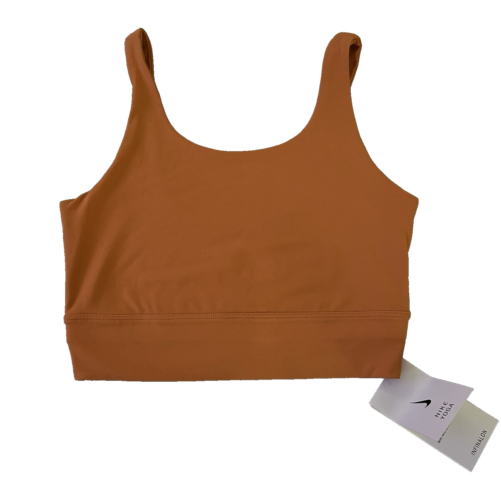 Nike Womens Yoga Crop Top Tank Small S Terracota Orange Tan Sports Bra Infinalon