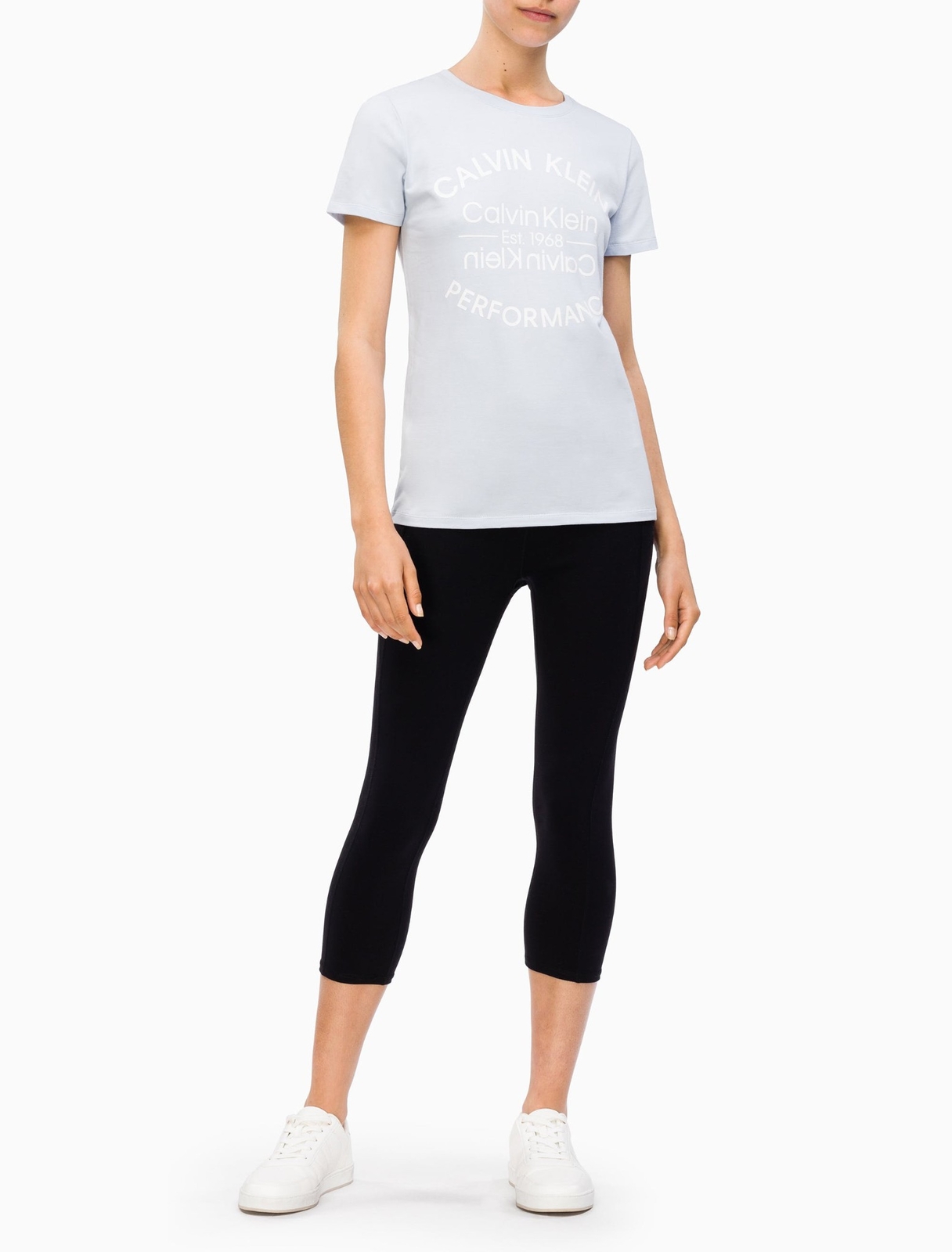 Calvin Klein Top Performance Tee Shirt Emblem Logo Women Blue Sz S NEW NWT AM12