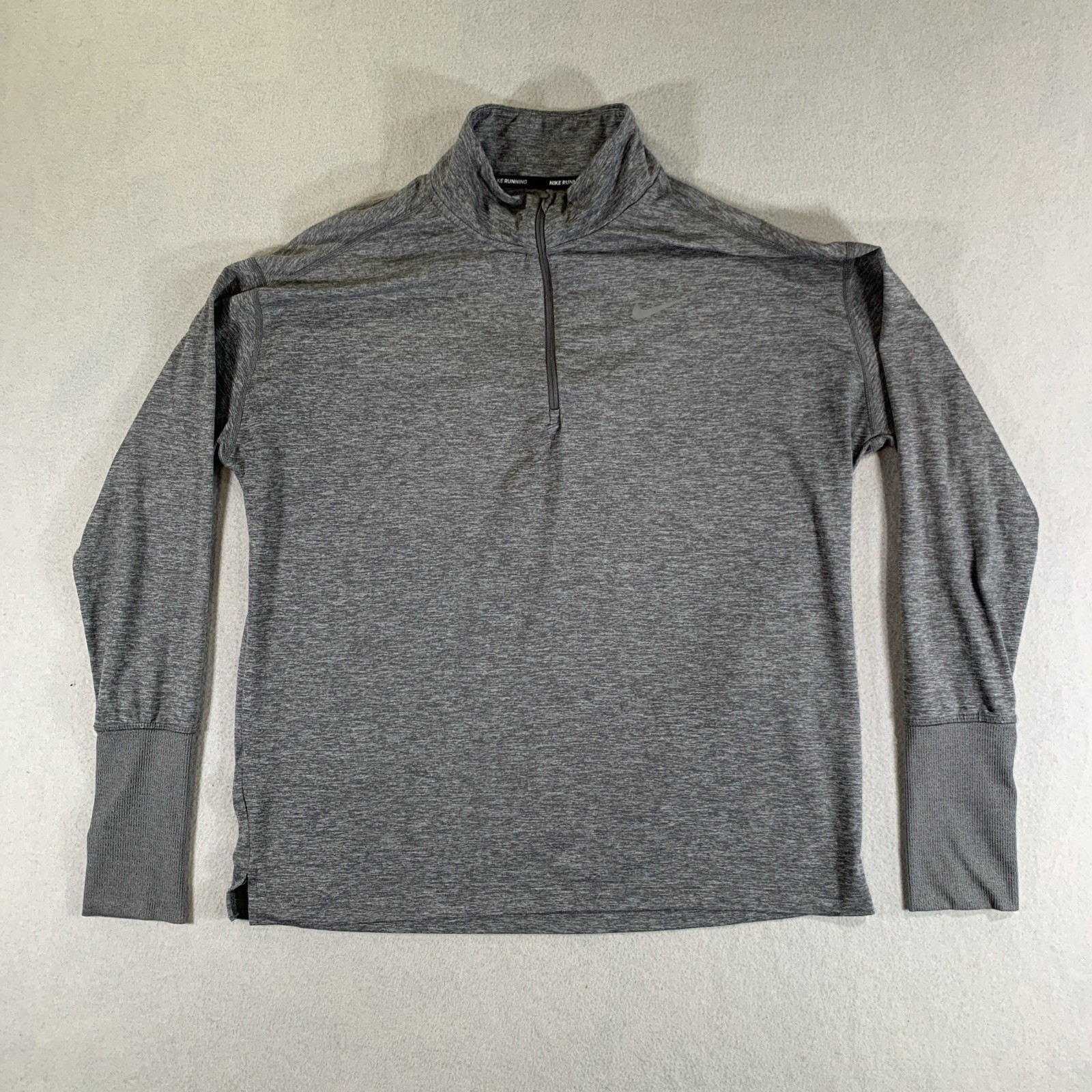 Nike Running 1/4 Zip Pullover Women’s Large Gray Reflective Thumbholes Dri Fit