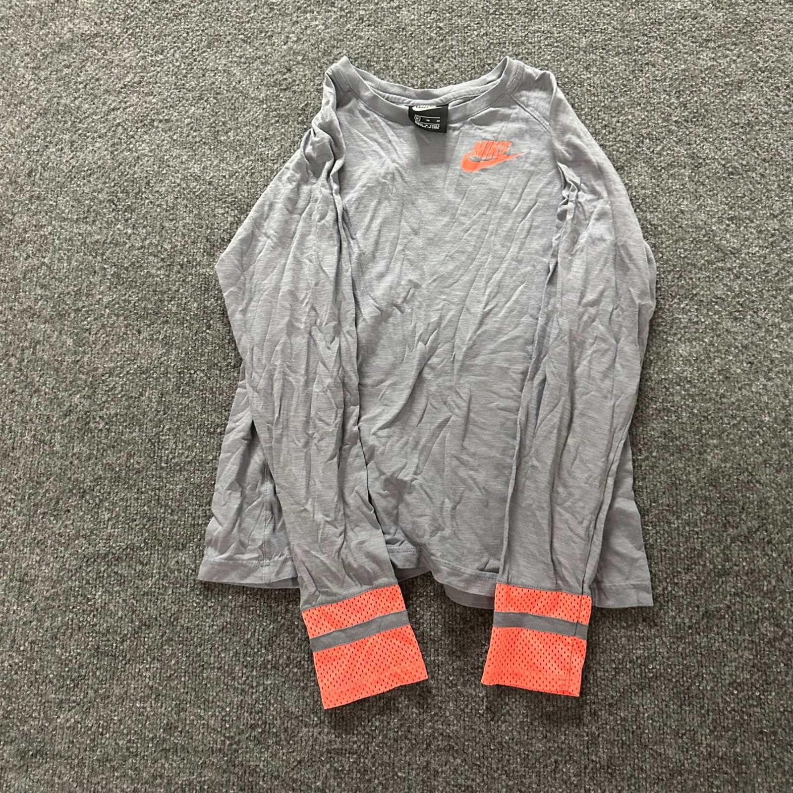 Nike Long Sleeve Shirt Womens XL Grey Orange Mesh Cuff Athletic Cotton Modal