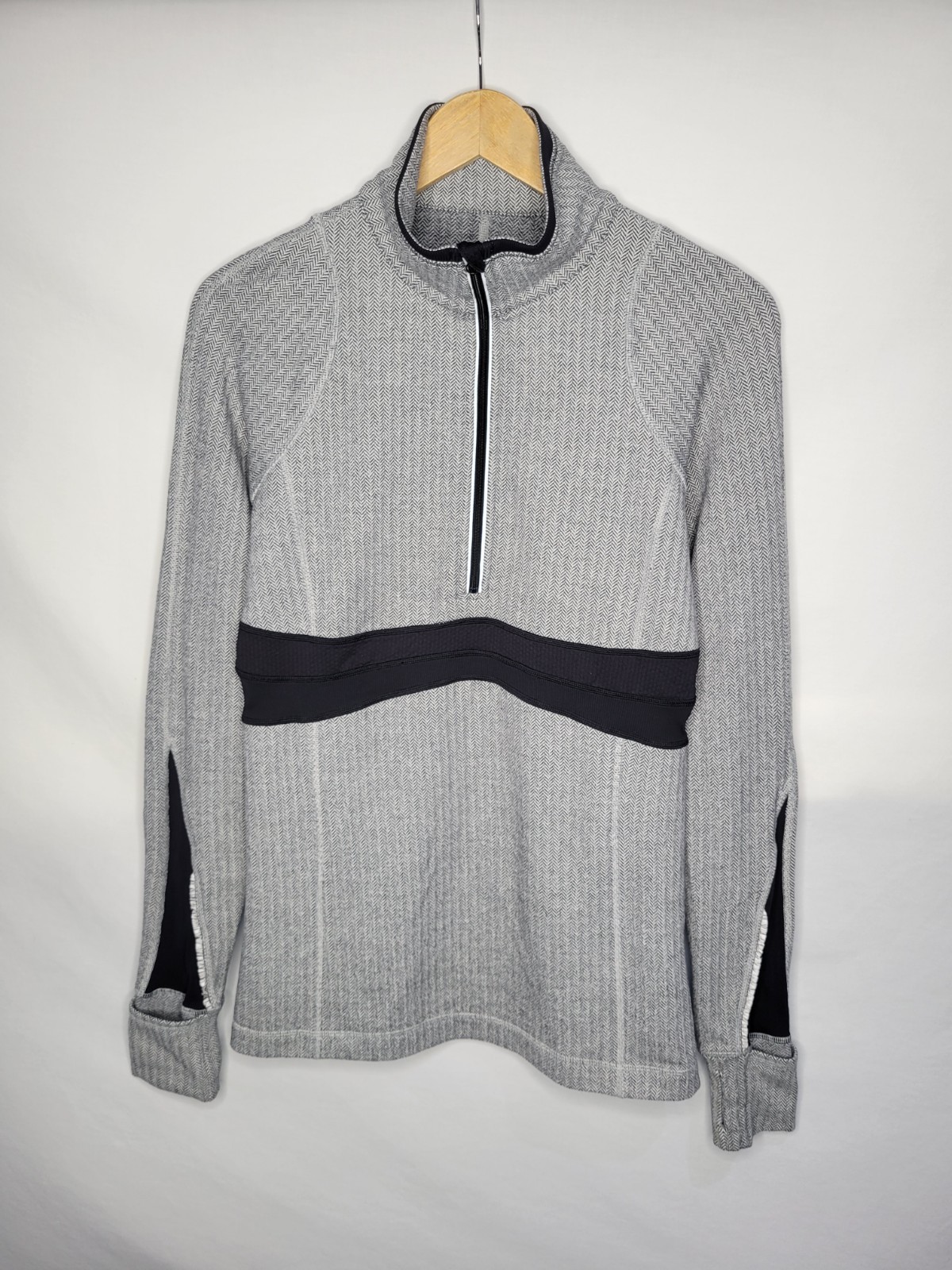 Lululemon Run Full Tilt Half Zip Women’s Size 10 Large Herringbone White Black