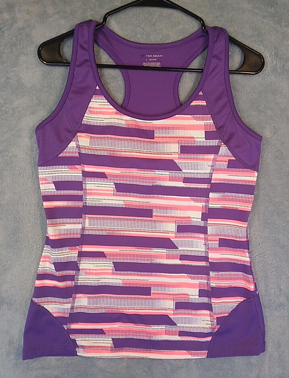 Tek Gear Womens Stretch Activewear Tank Top Sleeveless Purple Pink White Sz L
