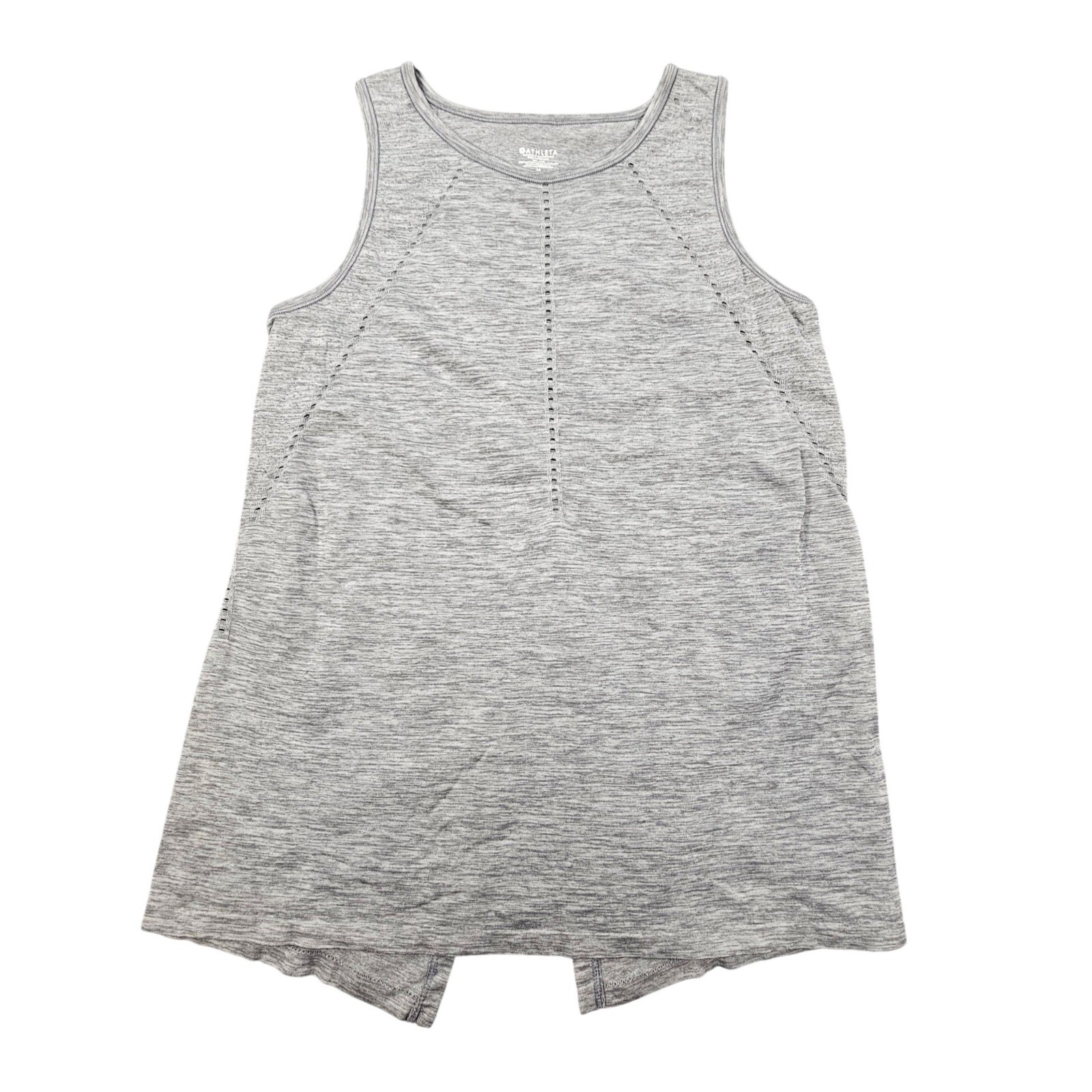 Athleta Essence Tie Back Tank Top Grey Pointelle Mesh Yoga Gym Workout Womens M