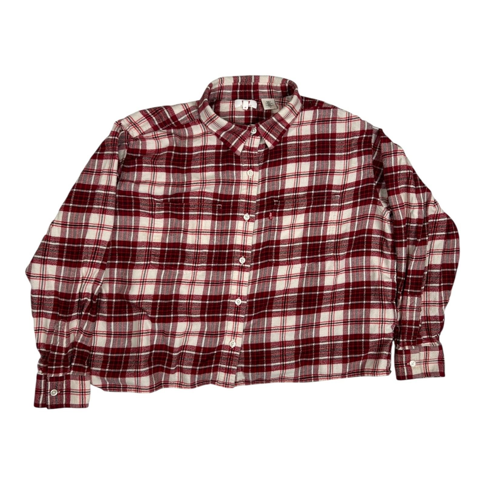 Levi’s Shirt Women’s Medium Red Plaid Flannel Long Sleeve Button Crop Oversize