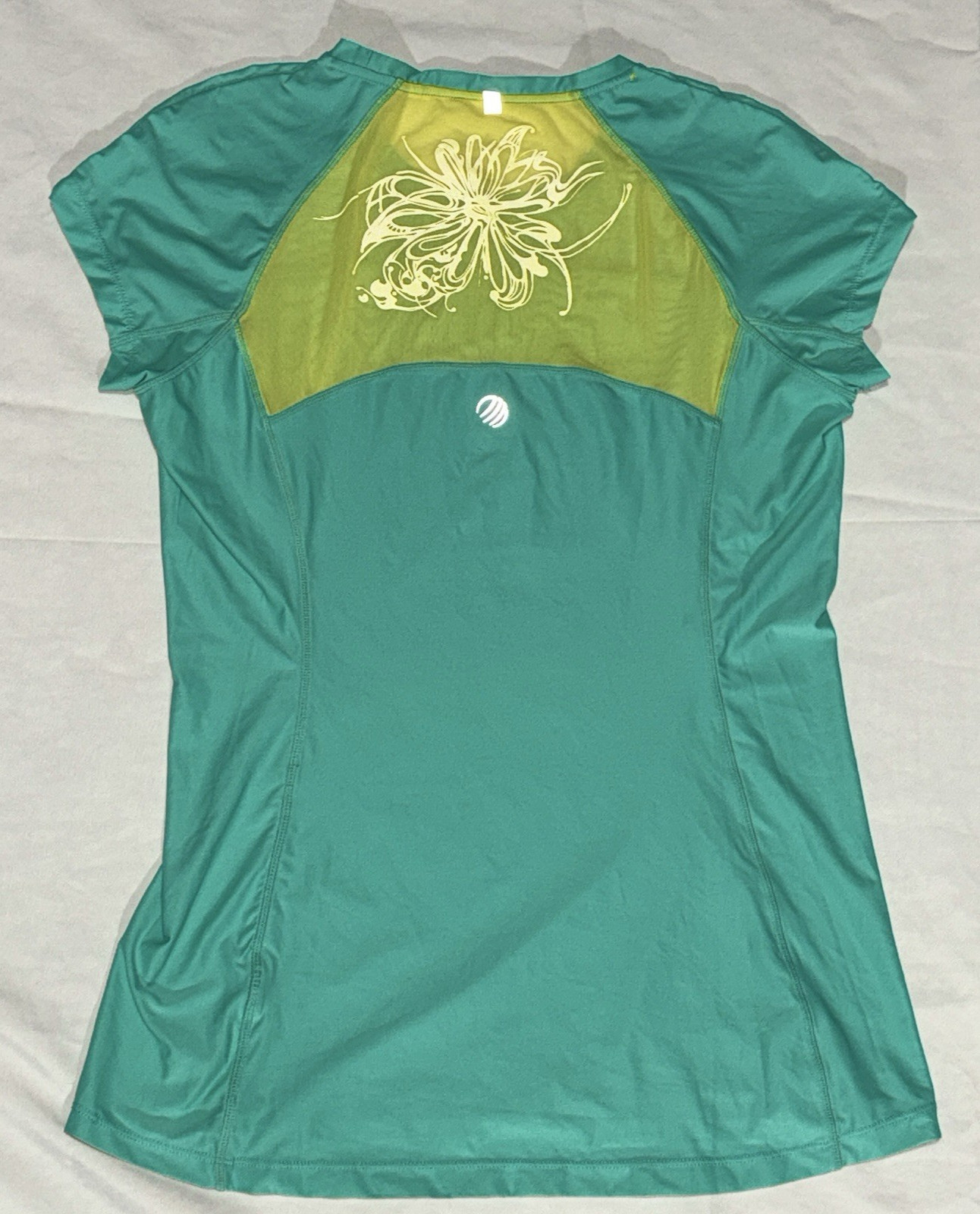 MPG Sports Active Womens L Teal Green Athletic Run Gym Shirt Short Sleeve Floral