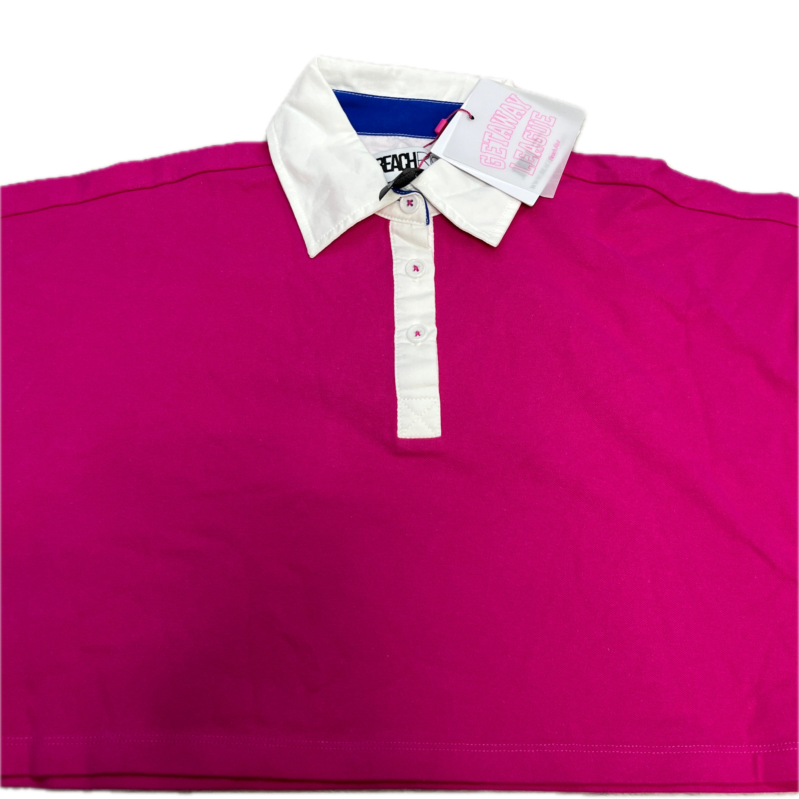 NWT BEACH RIOT Boxy Crop Polo Tennis Shirt Hot Pink Sz Womans Small Oversized