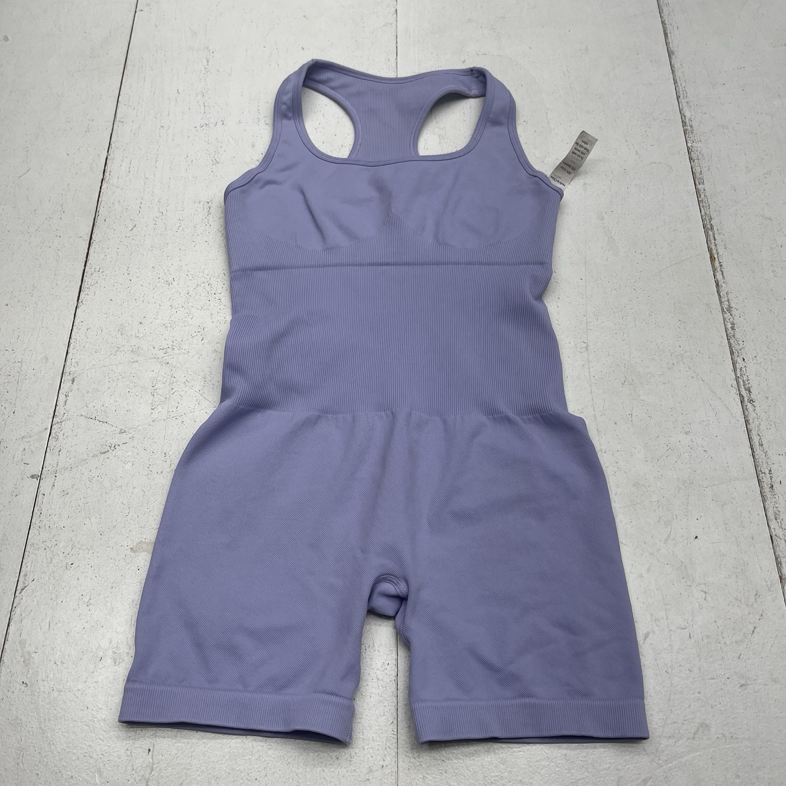 Light Purple Seamless Stretch Racerback Athletic Shorts Bodysuit Tank Women’s M