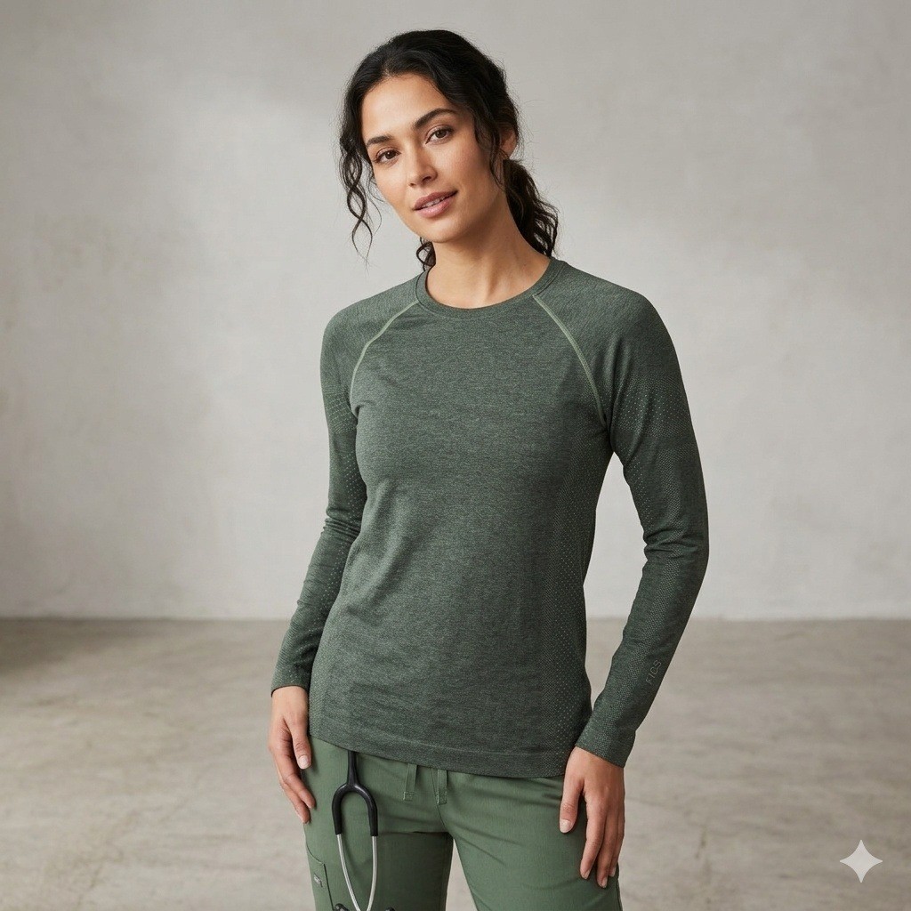 NWOT FIGS Seamless Long Sleeve Undershirt XL Olive 1000377 Crew Neck Athletic