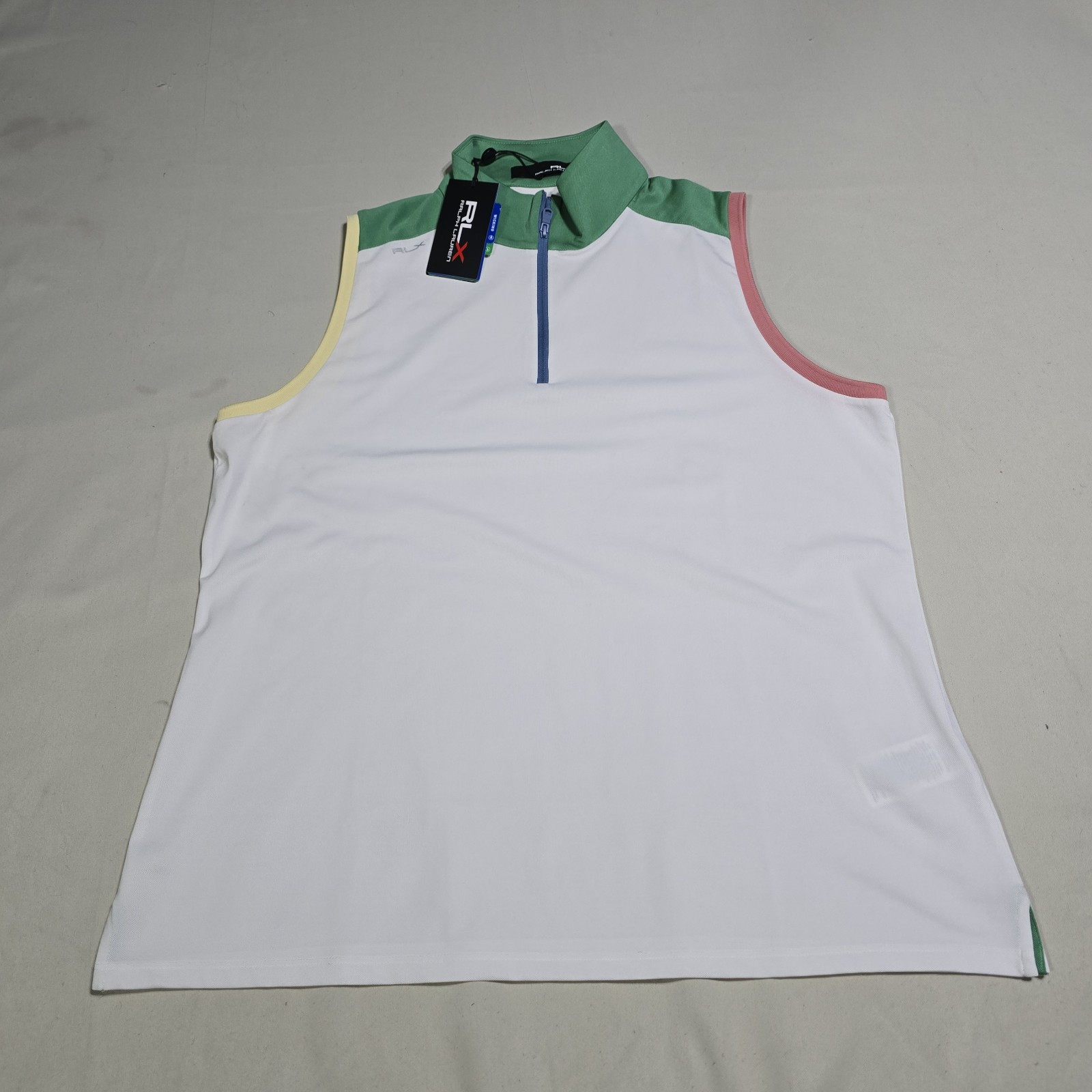 RLX Ralph Lauren Ladies White Green multi XL Sleeveless 1/4 Zip Golf
