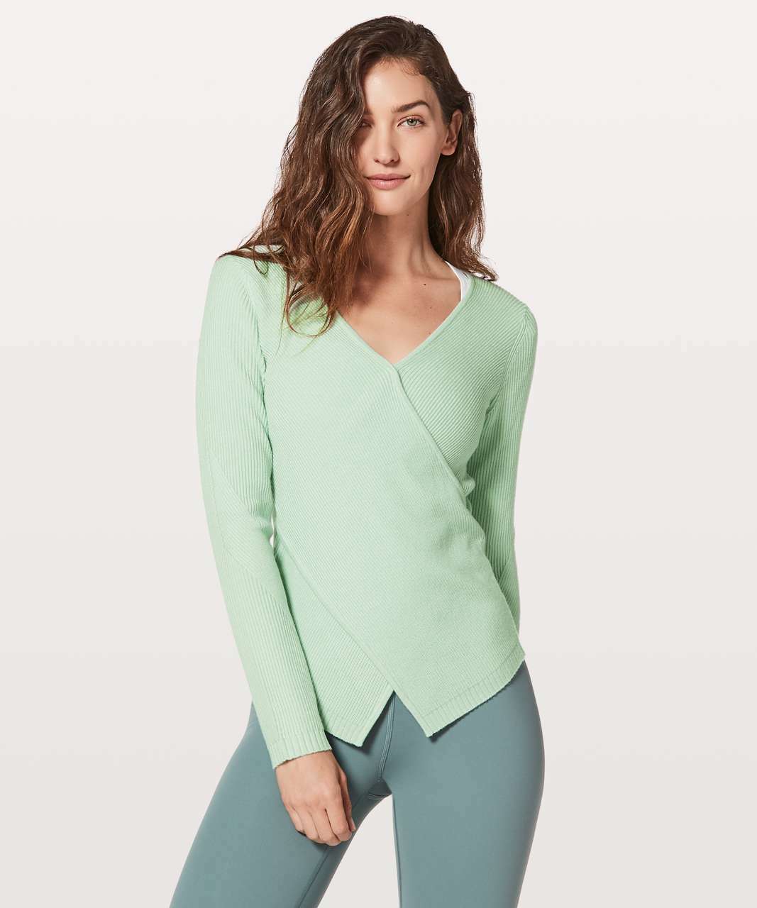 LULULEMON Wrap It Back Sweater Cashmere Define Reversible Sea Green Size 4 EUC