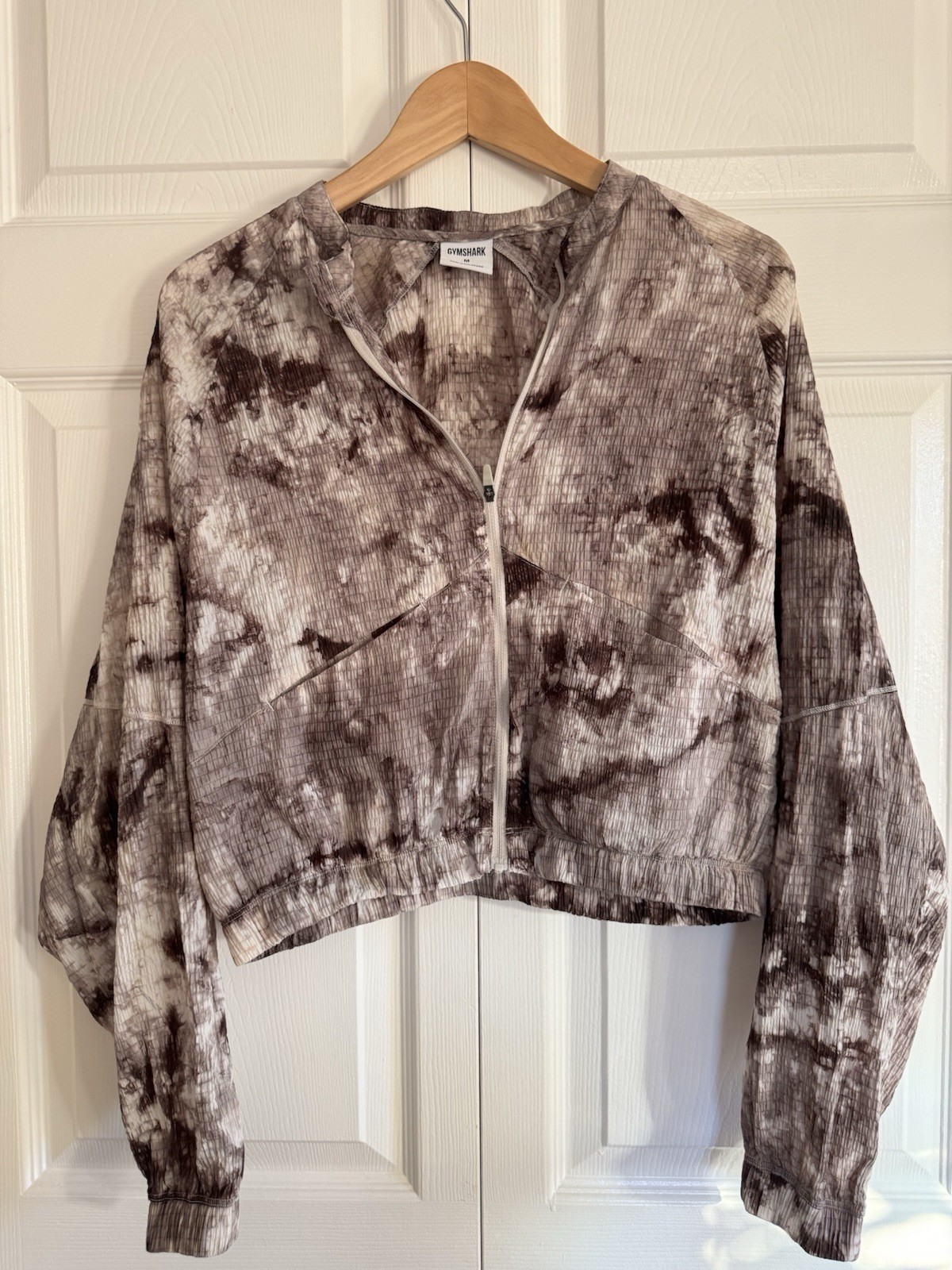 GYMSHARK Cropped Tie Dye 1/4 Zip Jacket Brown Beige M Nylon Elastane
