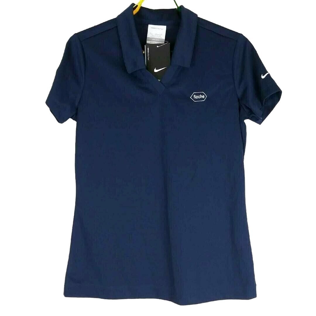 Nike Dri Fit Women Golf Shirt V Neck Collar Small Roche Blue Embroidered New