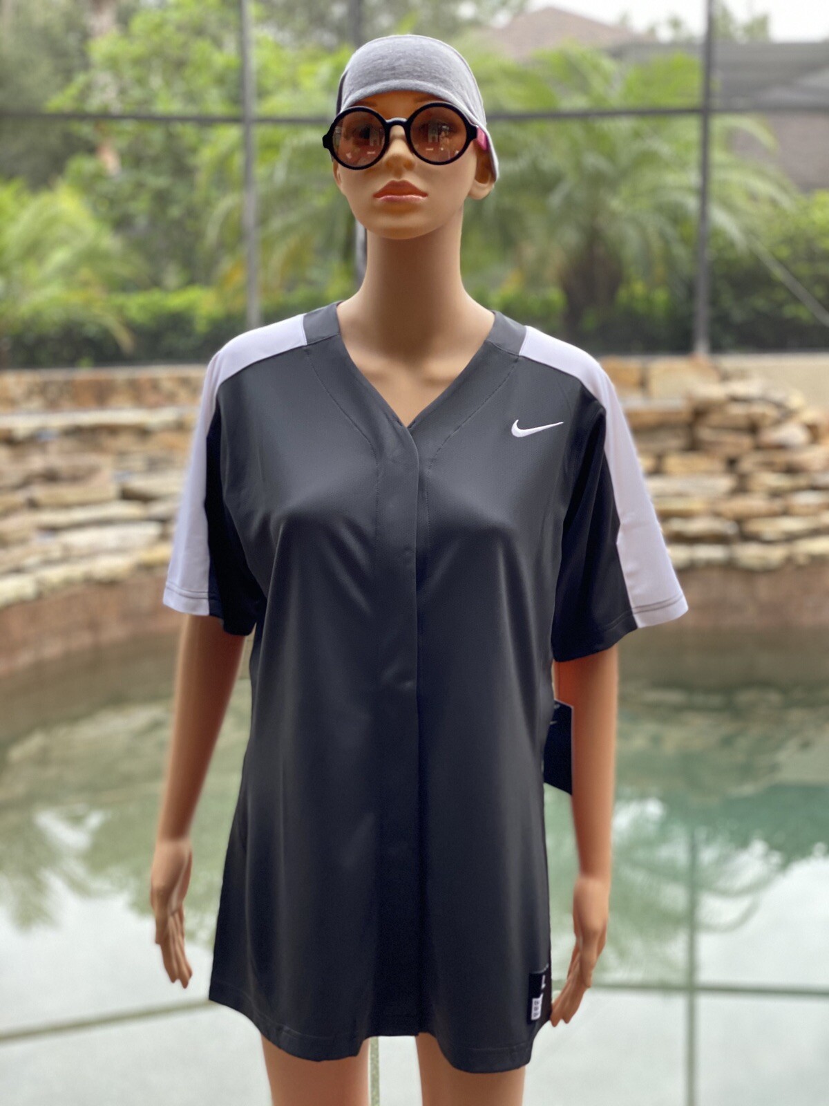 Nike Dri-FIT Button-Front Softball Jersey Gray/White Size L NWT