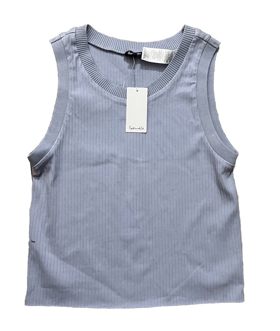 Splendid NWT Cropped Tank Top Blue Side Snaps Crew Neck Medium