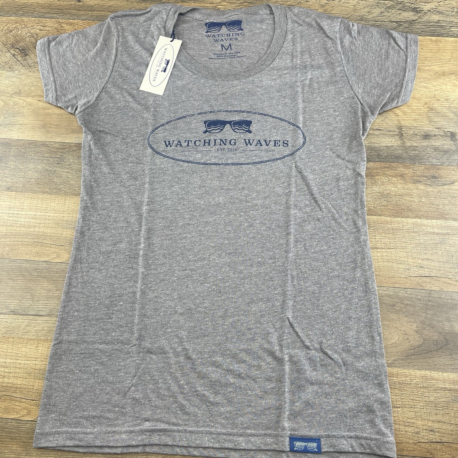 Watching Waves Sz Medium Womens Gray Tee Shirt Top Private Selection Apparel