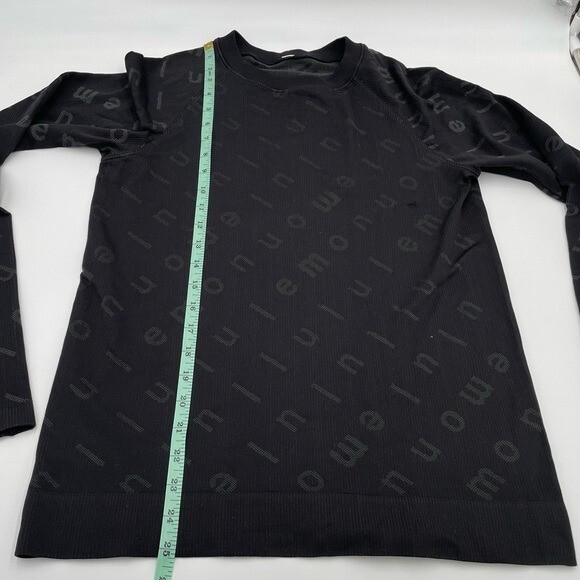Lululemon Rest Less Pullover Logo Letter Black Graphite Grey Seamless Top Size 8