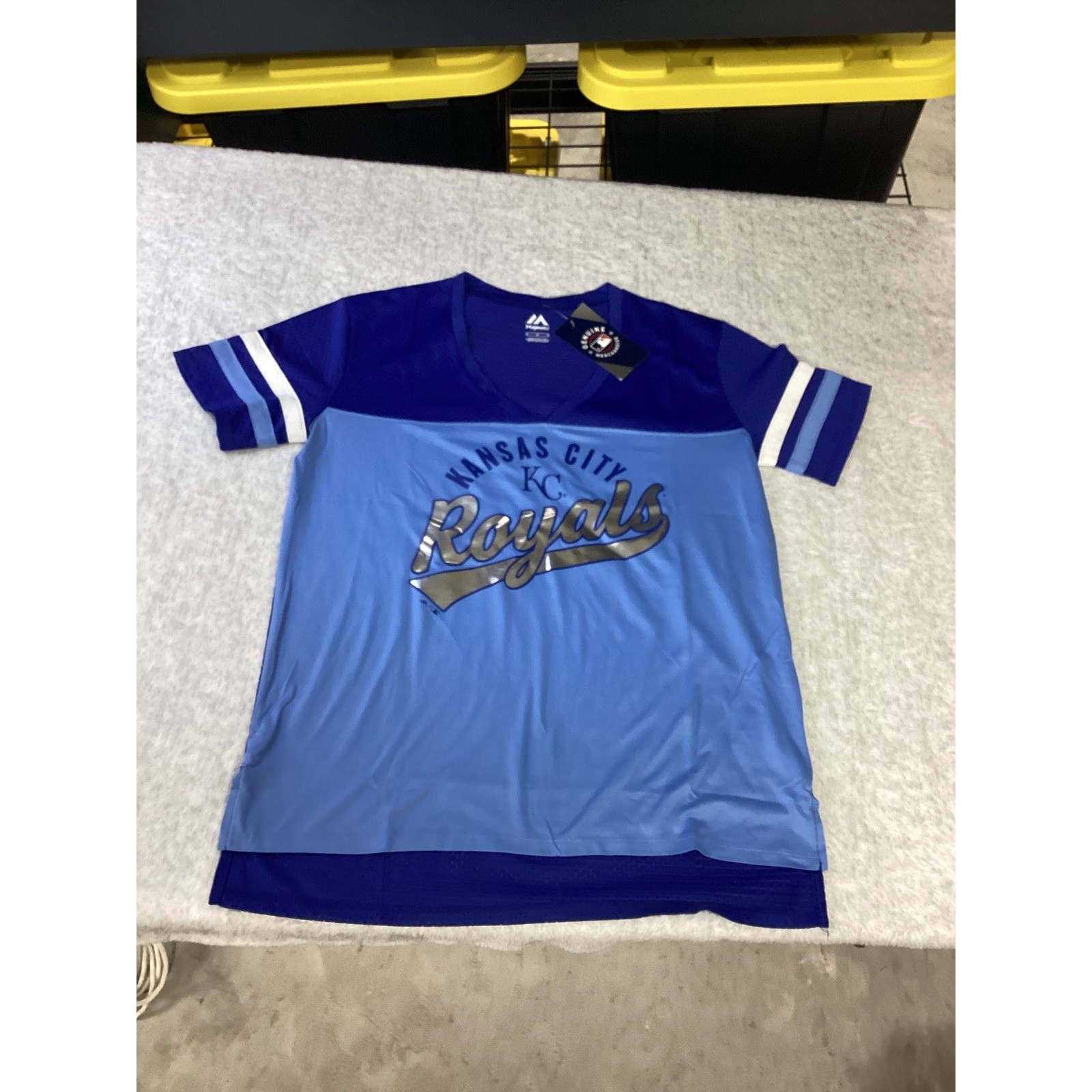 Majestic Kansas City Royals MLB Womens Blue Mesh V-Neck Jersey Shirt Medium NEW
