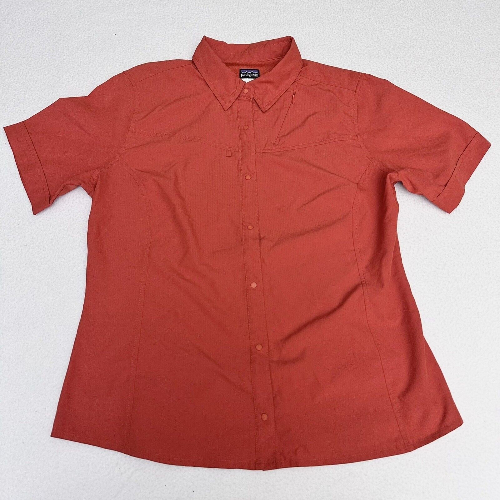 Patagonia Womens Sol Patrol Shirt Sz 12 Fly Fishing Orange Short Sleeve Vintage