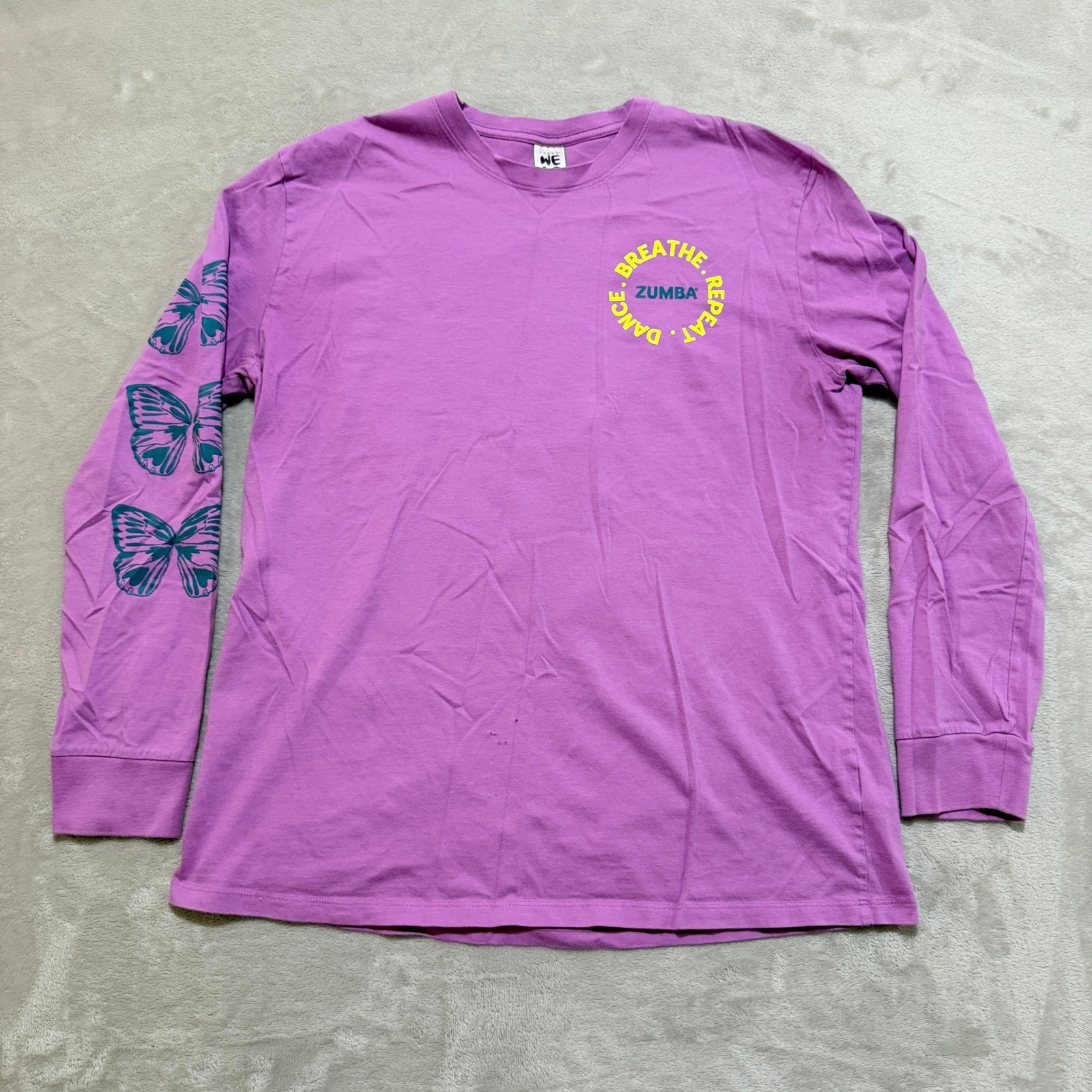 Zumba Wear Long Sleeve Graphic T-Shirt Womens M Purple Butterfly Fitness Dance