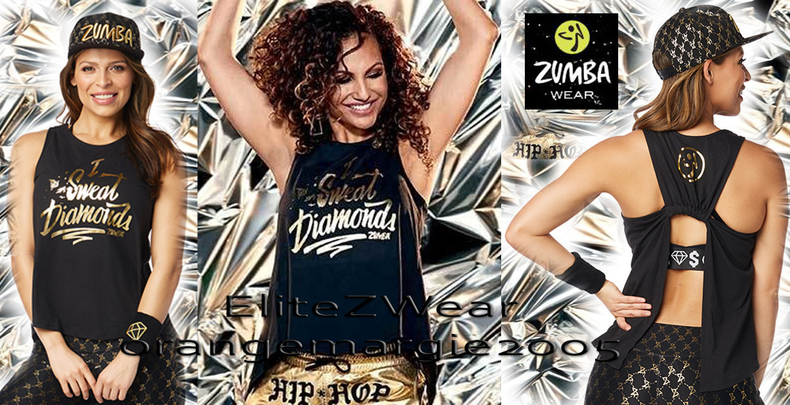 ZUMBA I Sweat Diamonds Open Back Tank Top GOLD! LU.K. Convention London Harrods