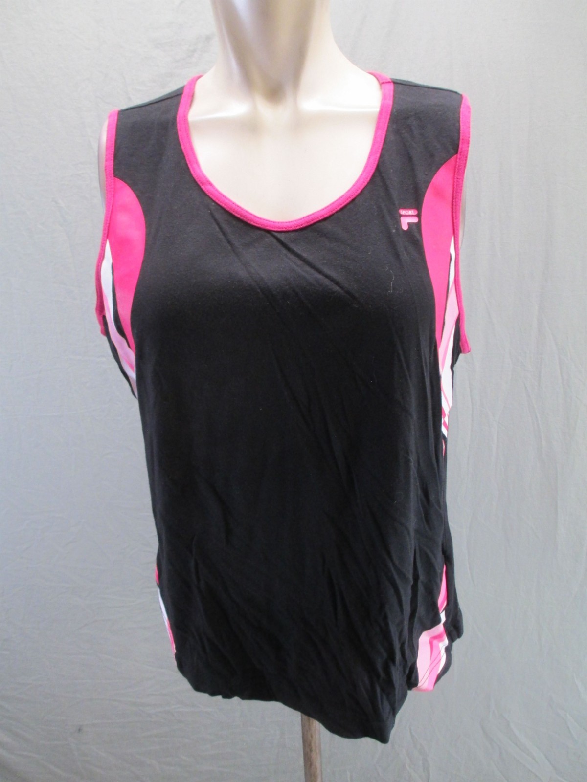 Fila Size XL Womens Black Cotton Blend Round Neck Sleeveless Athletic Tabk 913