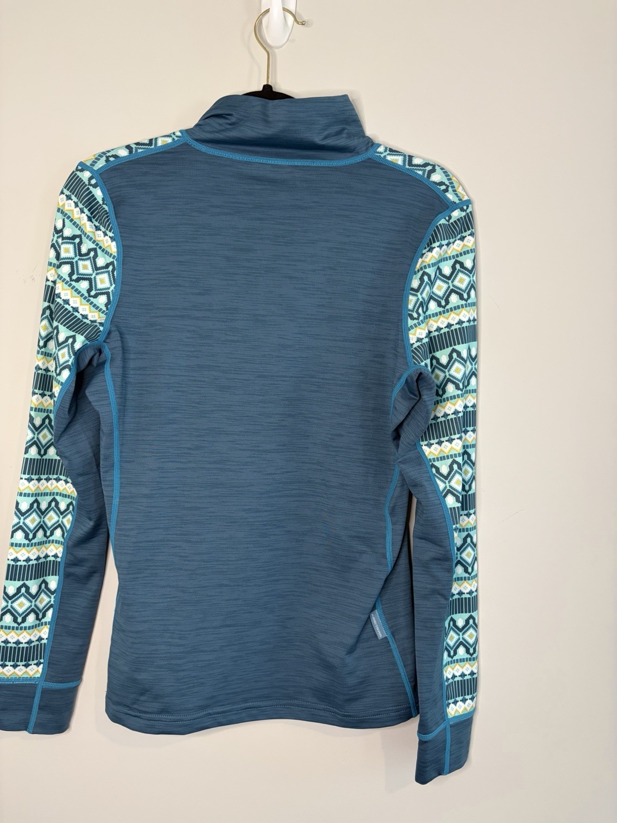 Kari Traa Teal Geometric 1/4 Zip Pullover Lightweight Base Layer Size M