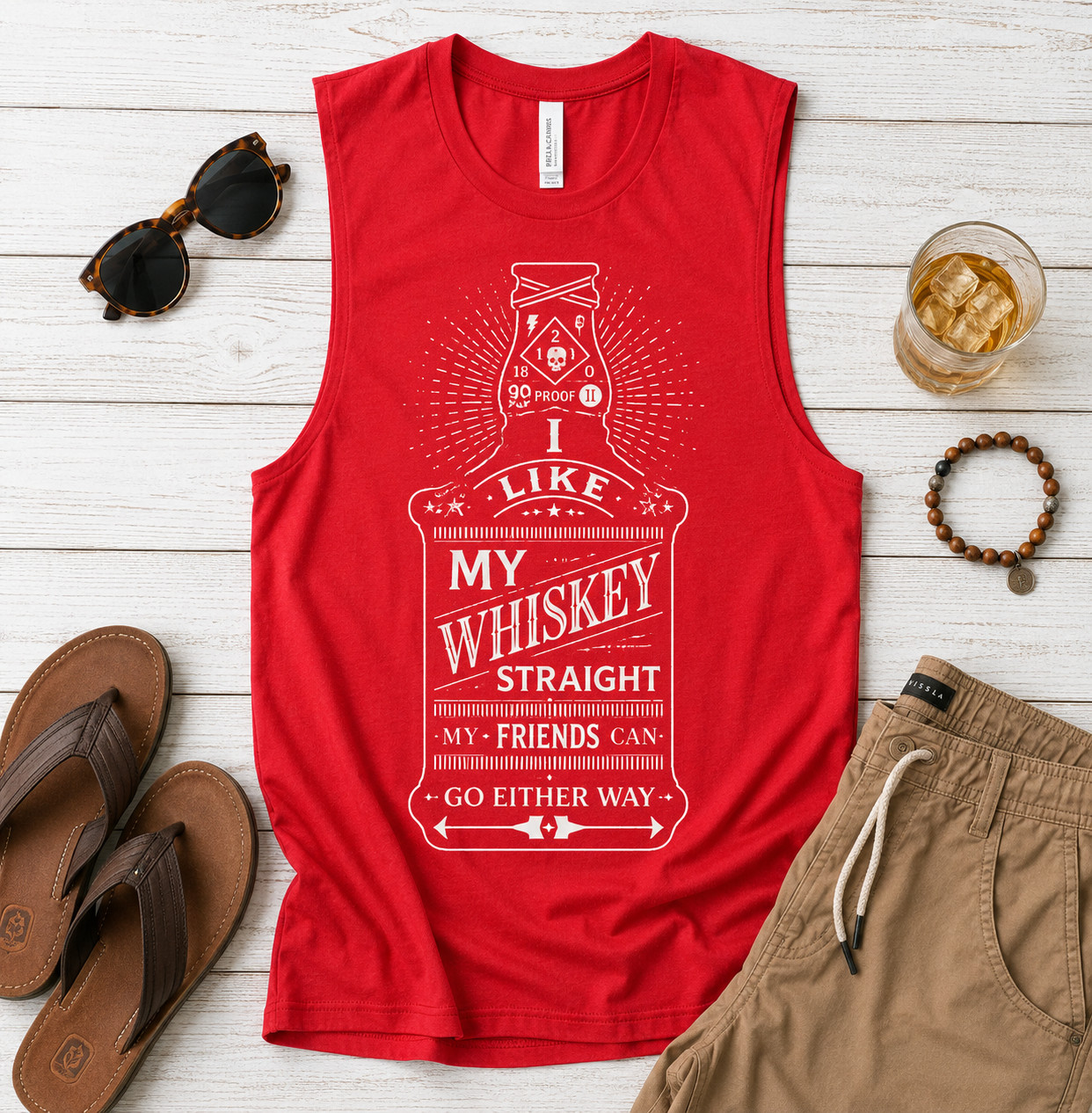 Bella Canvas Mens Womens Muscle Tank Top Red Whiskey Funny Graphic Shirt NWOT