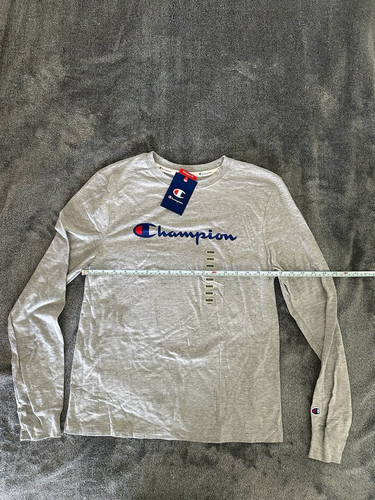 Champion Womens Gray Classic Jersey Script Logo T-Shirt Brand New