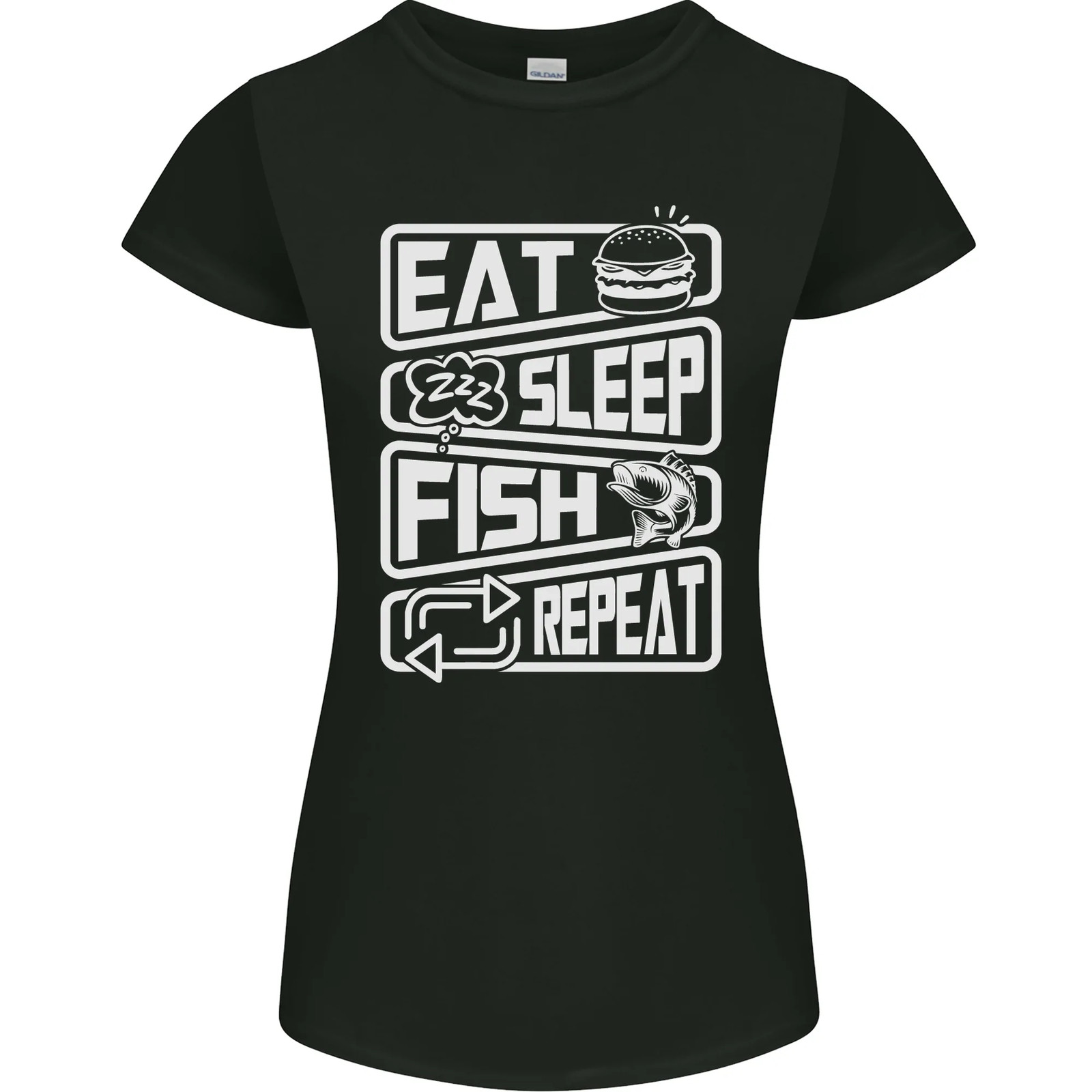Eat Sleep Fish Funny Fishing Fisherman Womens Petite Cut T-Shirt