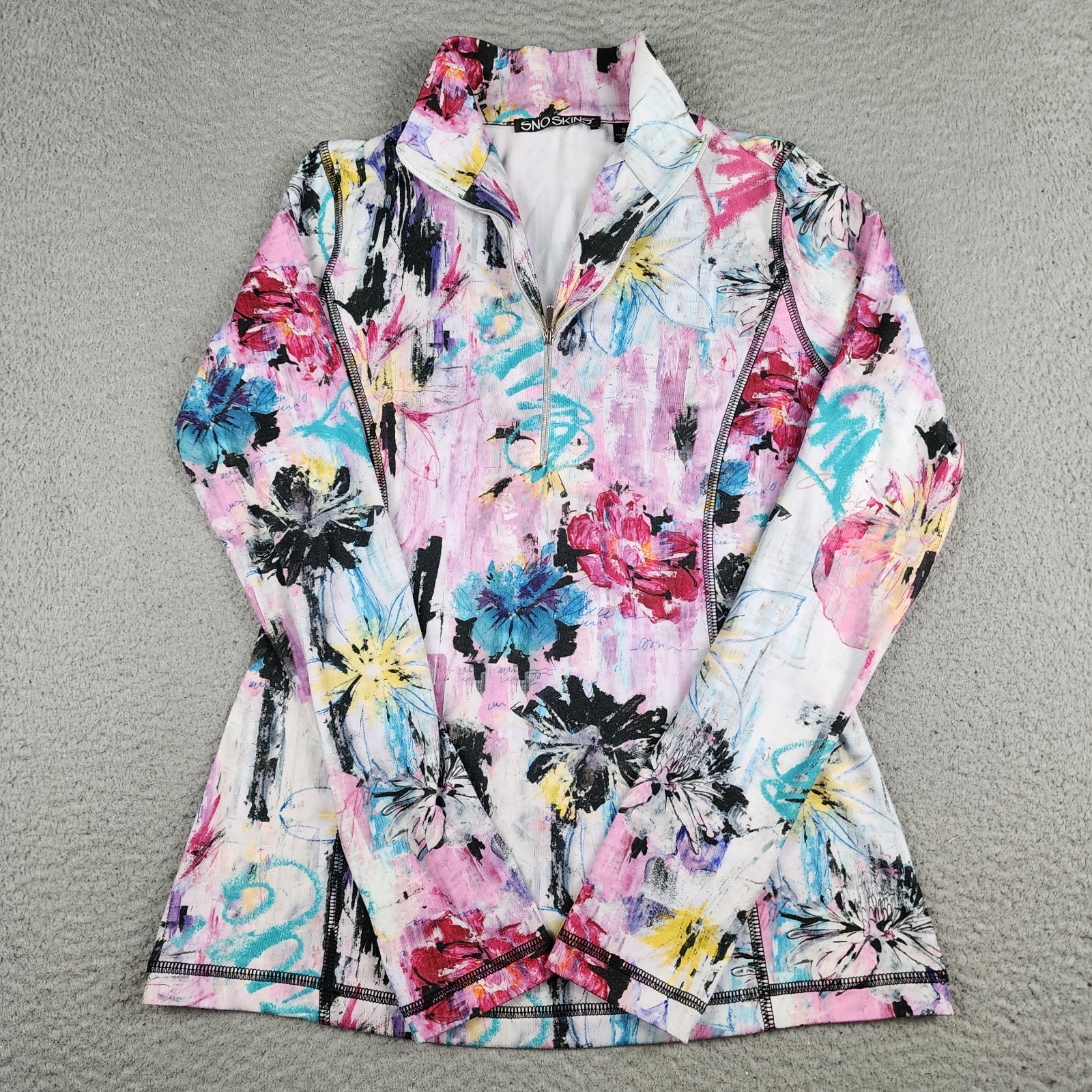 Sno Skins Shirt Womens Small Pink Floral Long Sleeve Quarter Zip Athleisure