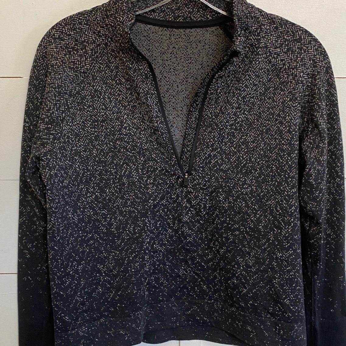 Lululemon Rest Less Half Zip Pullover Herringbone Black White Women Size 8