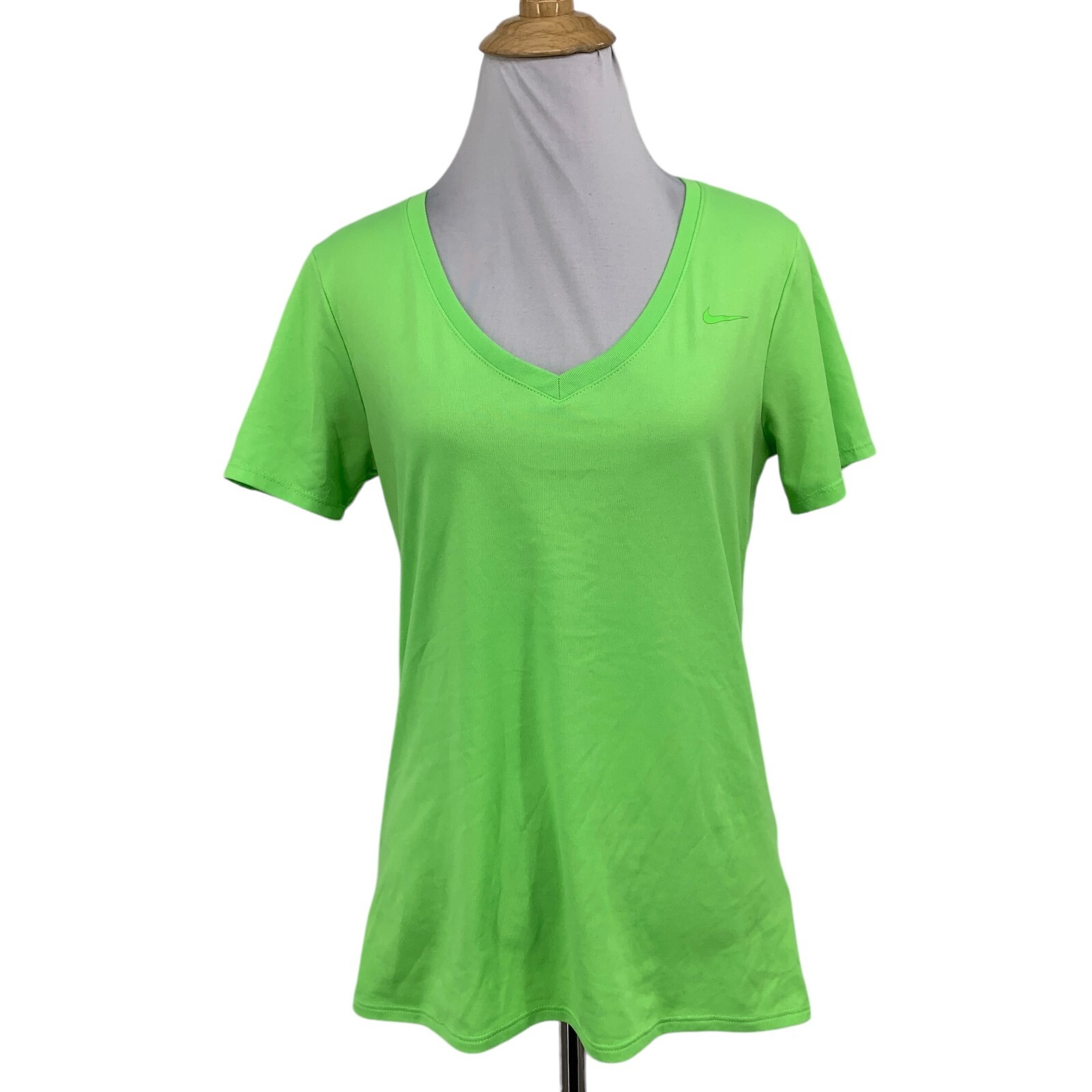 NIke T Shirt Womens M Medium Key Lime Dri Fit Athletic Cut V Neck Short Sleeve
