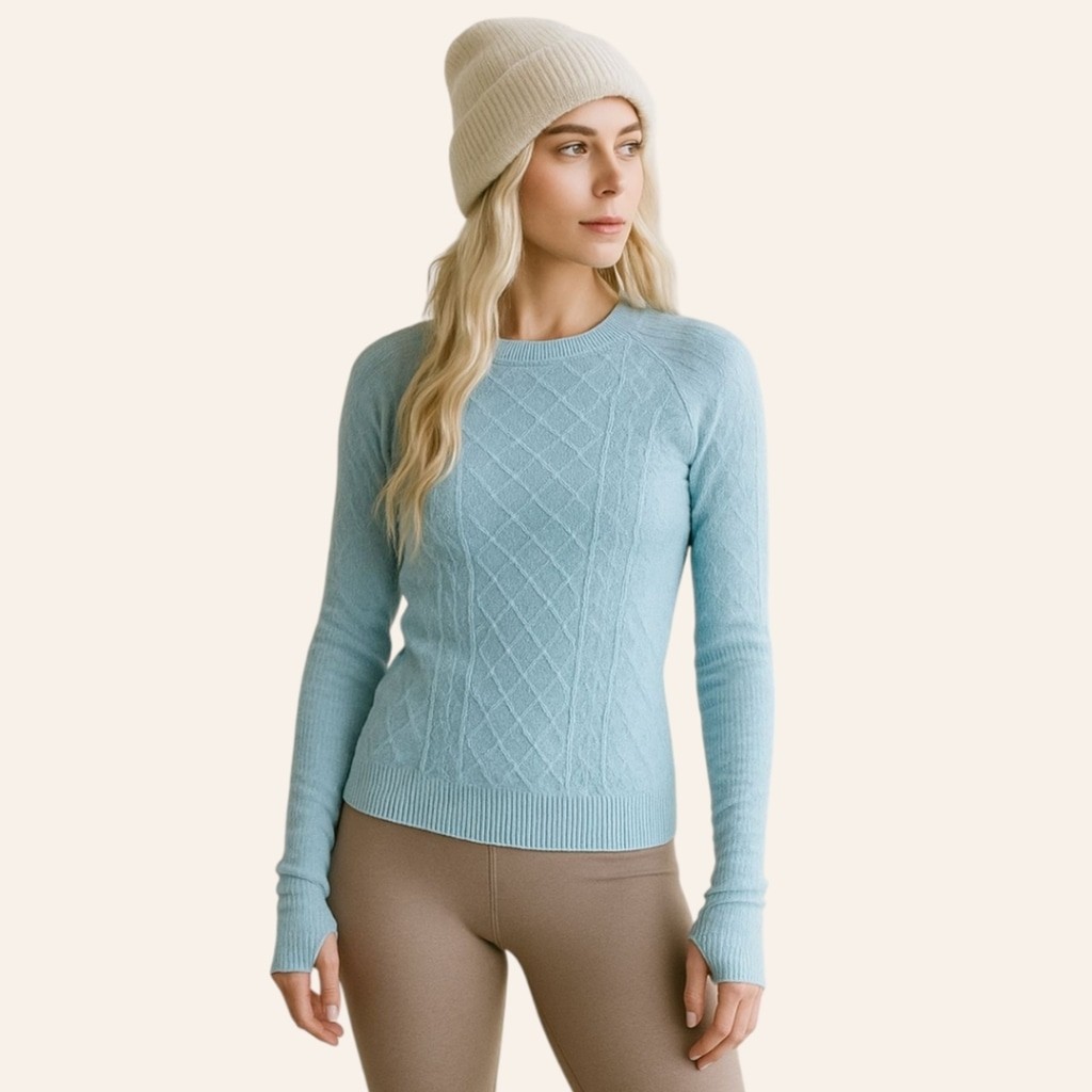 Lululemon Restless Pullover – Seamless Winter Blue Run Top Sz 4 Cable Knit Look
