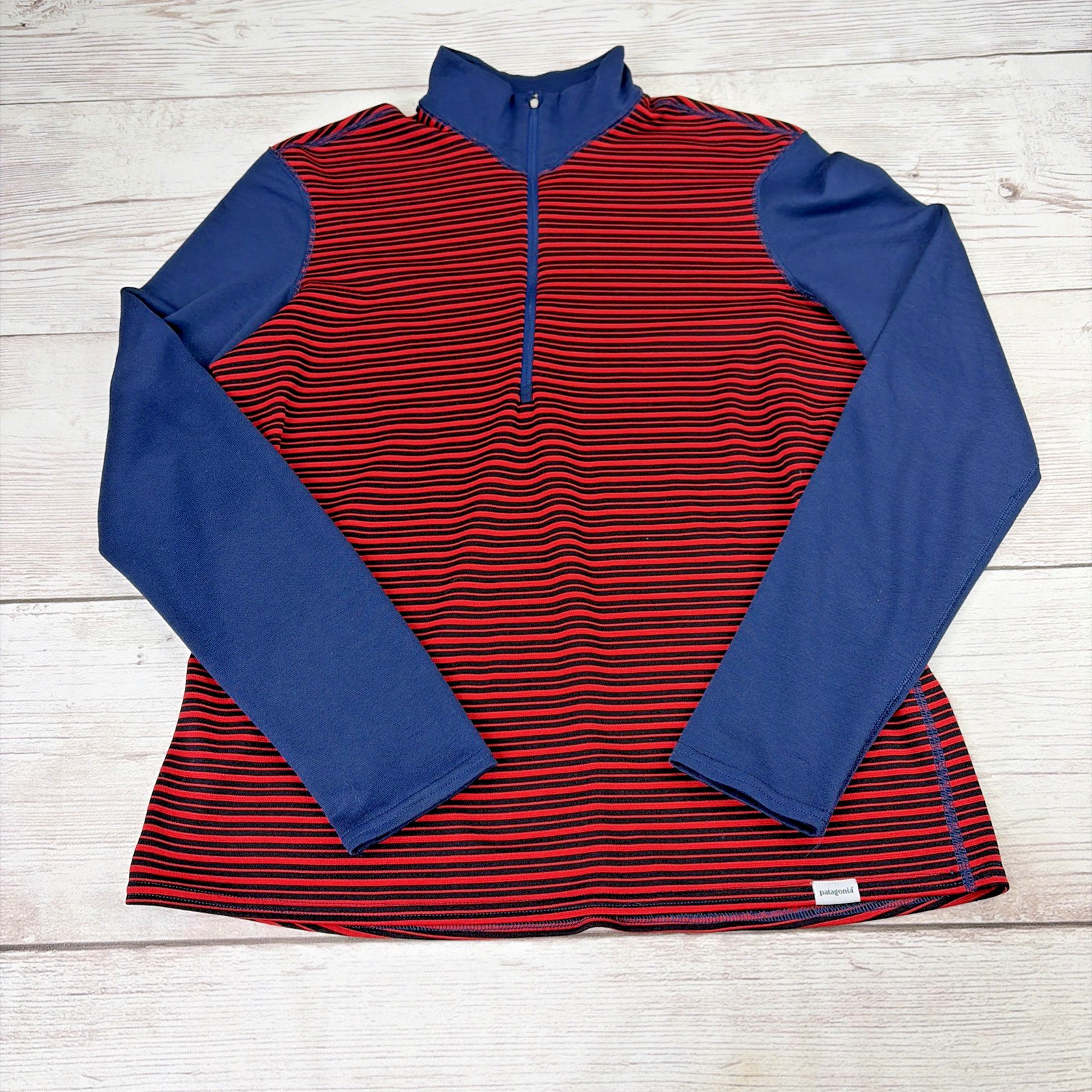 Patagonia Women’s L Capilene 3 Midweight 1/2 Zip Polartec Baselayer Red Blue FSH