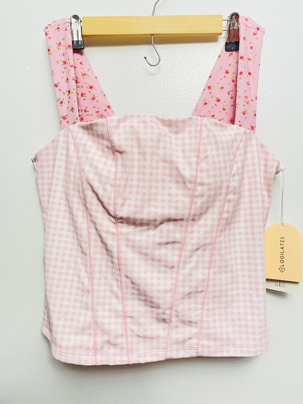 Blogilates Women’s Tiny Bows Corset Tank Top Pink Gingham Size 1X
