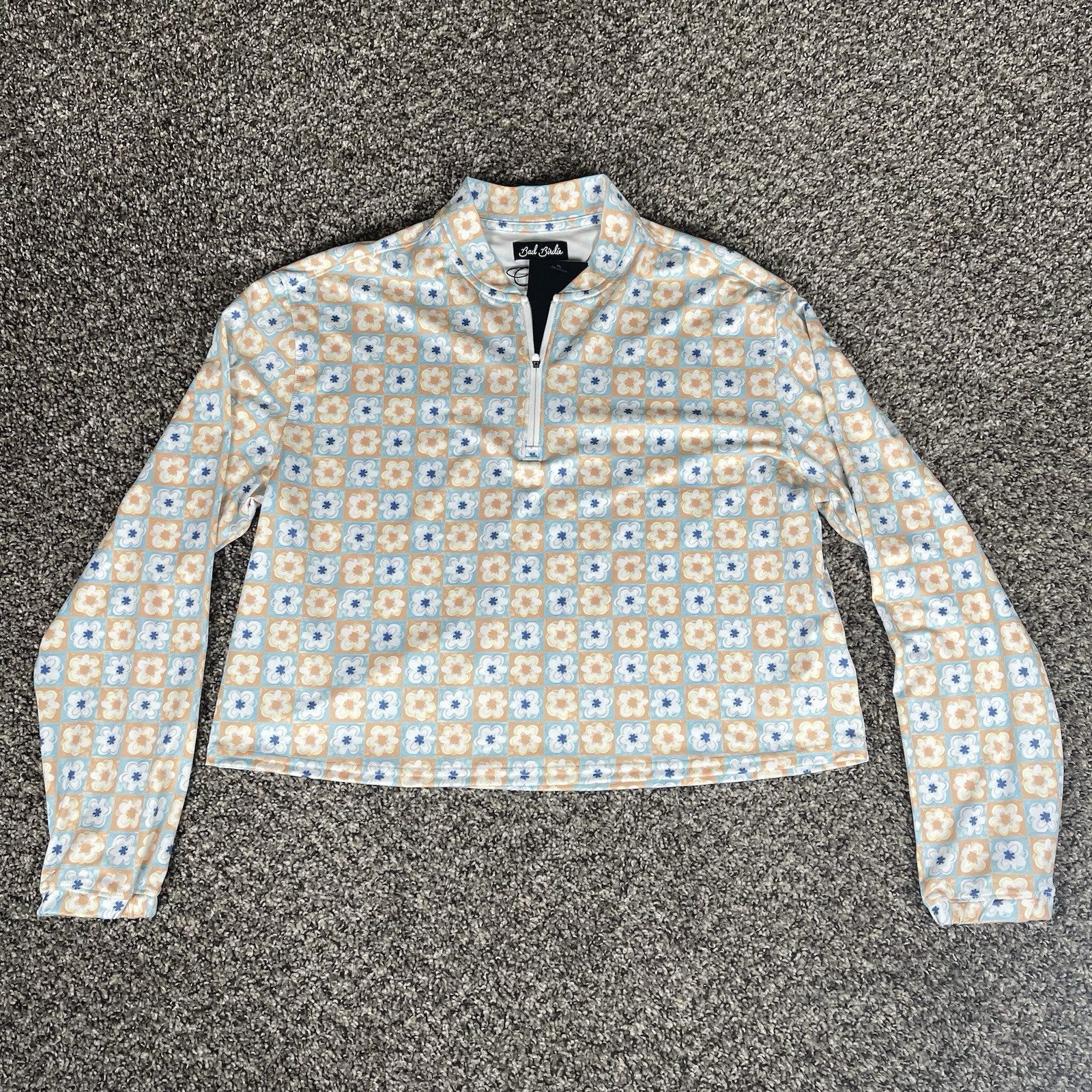 Bad Birdie Women’s Medium 1/4 Zip Boxy Crop Golf Shirt Flower Power NWT New