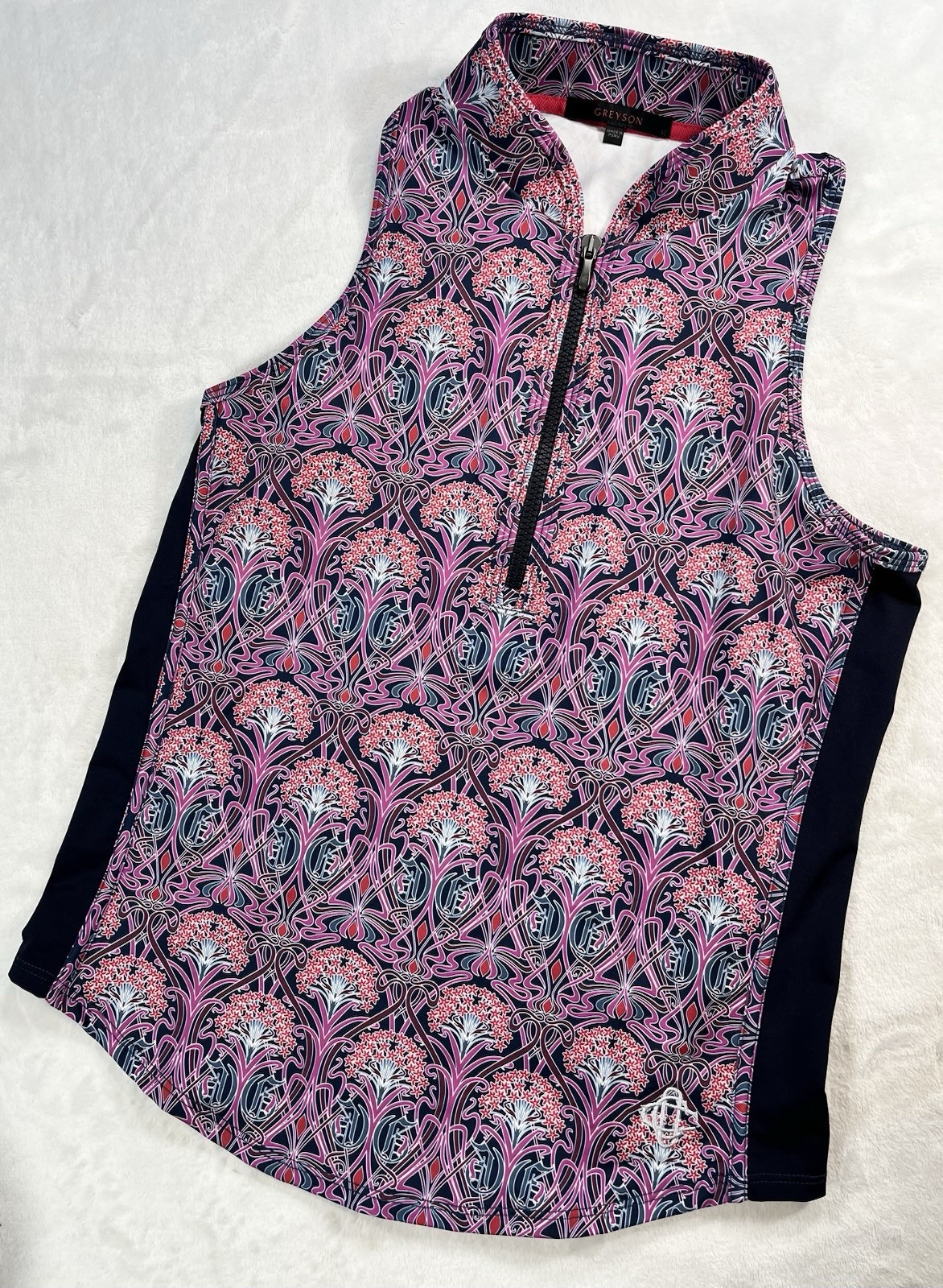 Greyson Women’s Nouveau Floral 1/4 Zip Sleeveless Mock Neck Sz M Omaha CC Logo