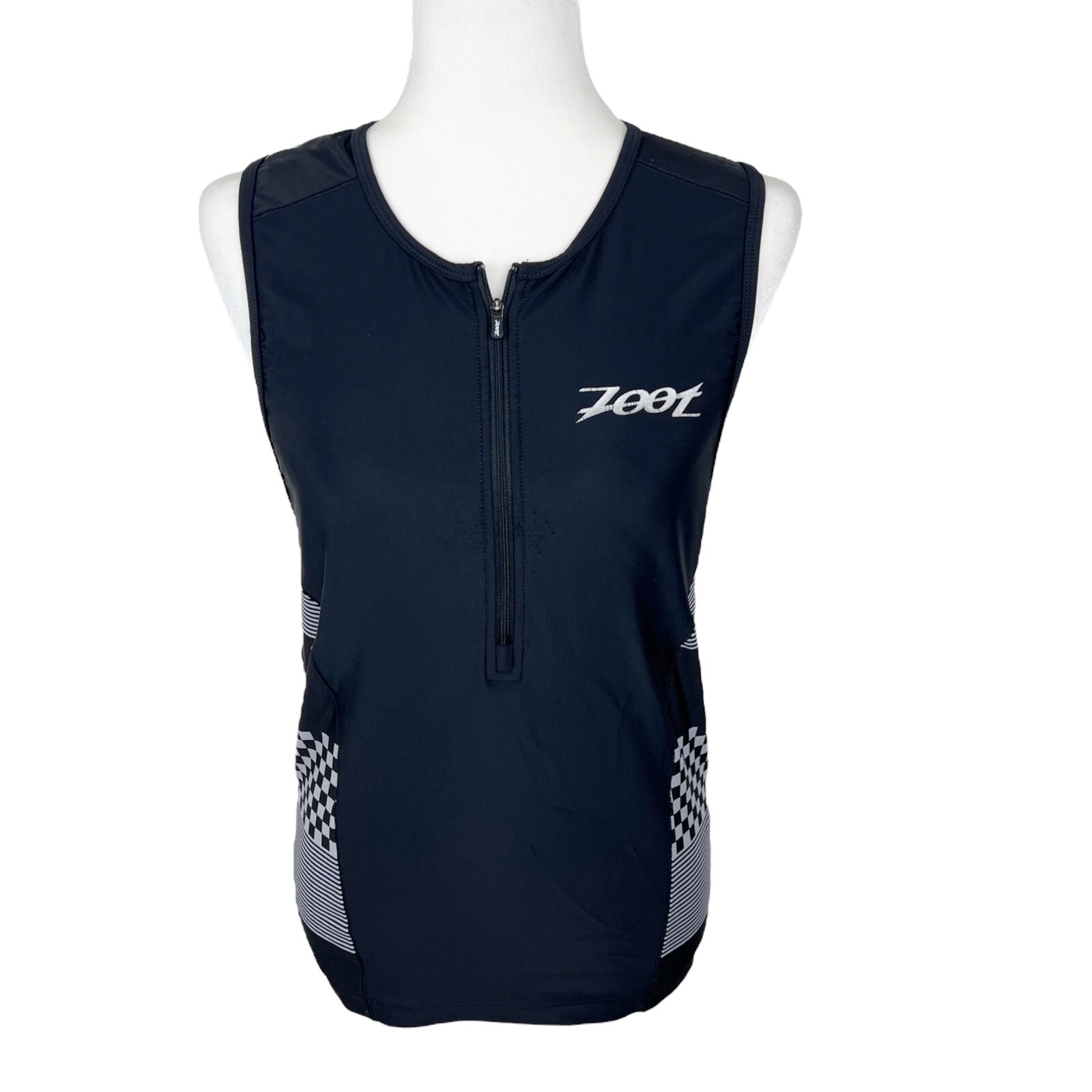 Zoot Cycling Jersey Women Large Black Sleeveless Tank Top Bike Running 3/4 Zip
