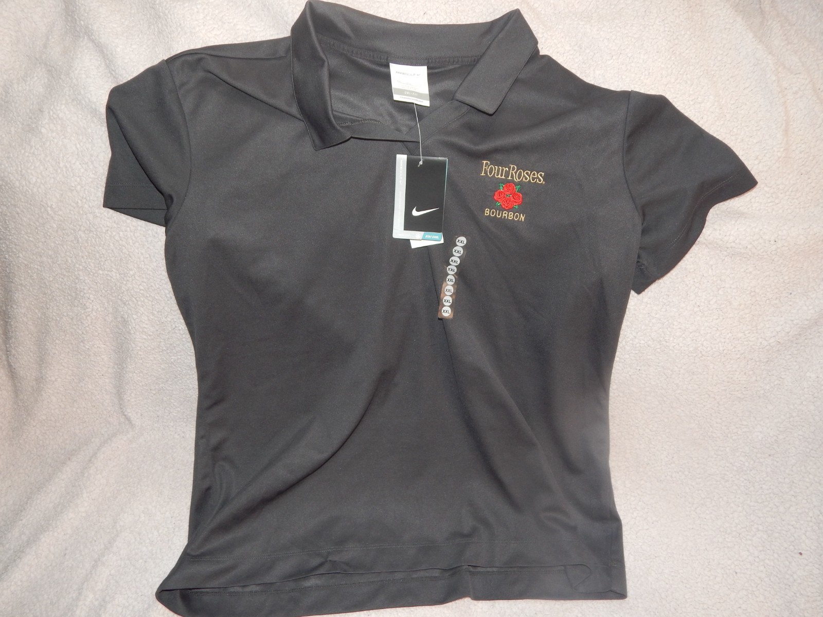 NWT Four Roses Nike Womens XXL Standard Fit Black Dri-Fit Golf Polo Shirt 2XL