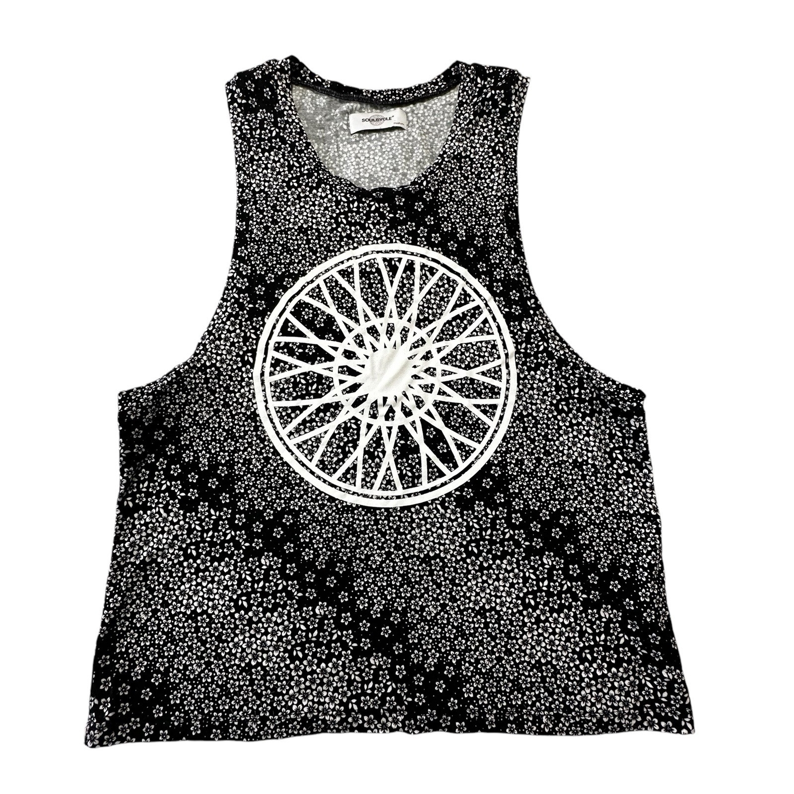 Soul Cycle Floral Tank Top Loose Fit Black/White Sz.M Athlesiure Cycling