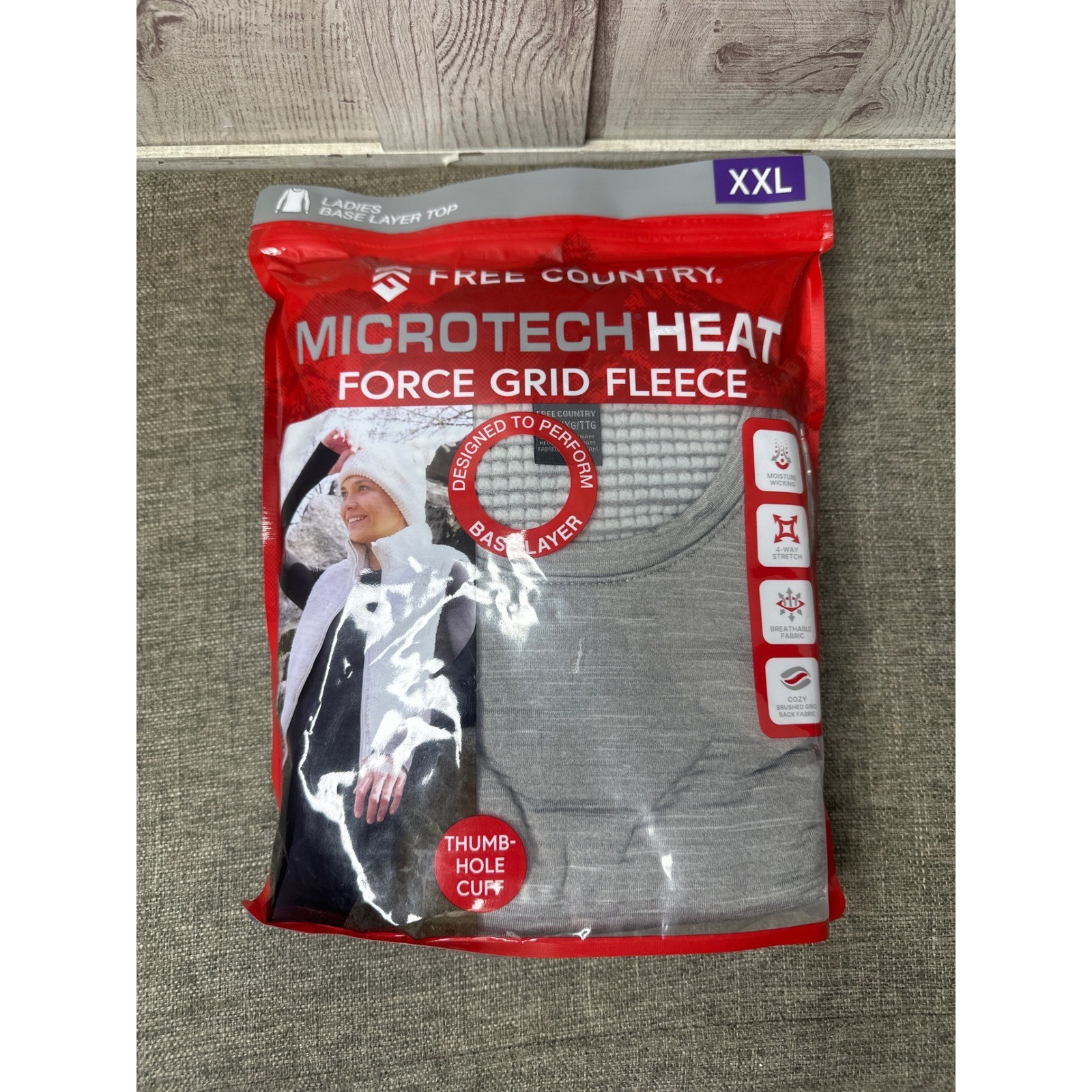 Free Country Microtech Heat Force Grid Fleece Base Layer Top Gray Womens XXL