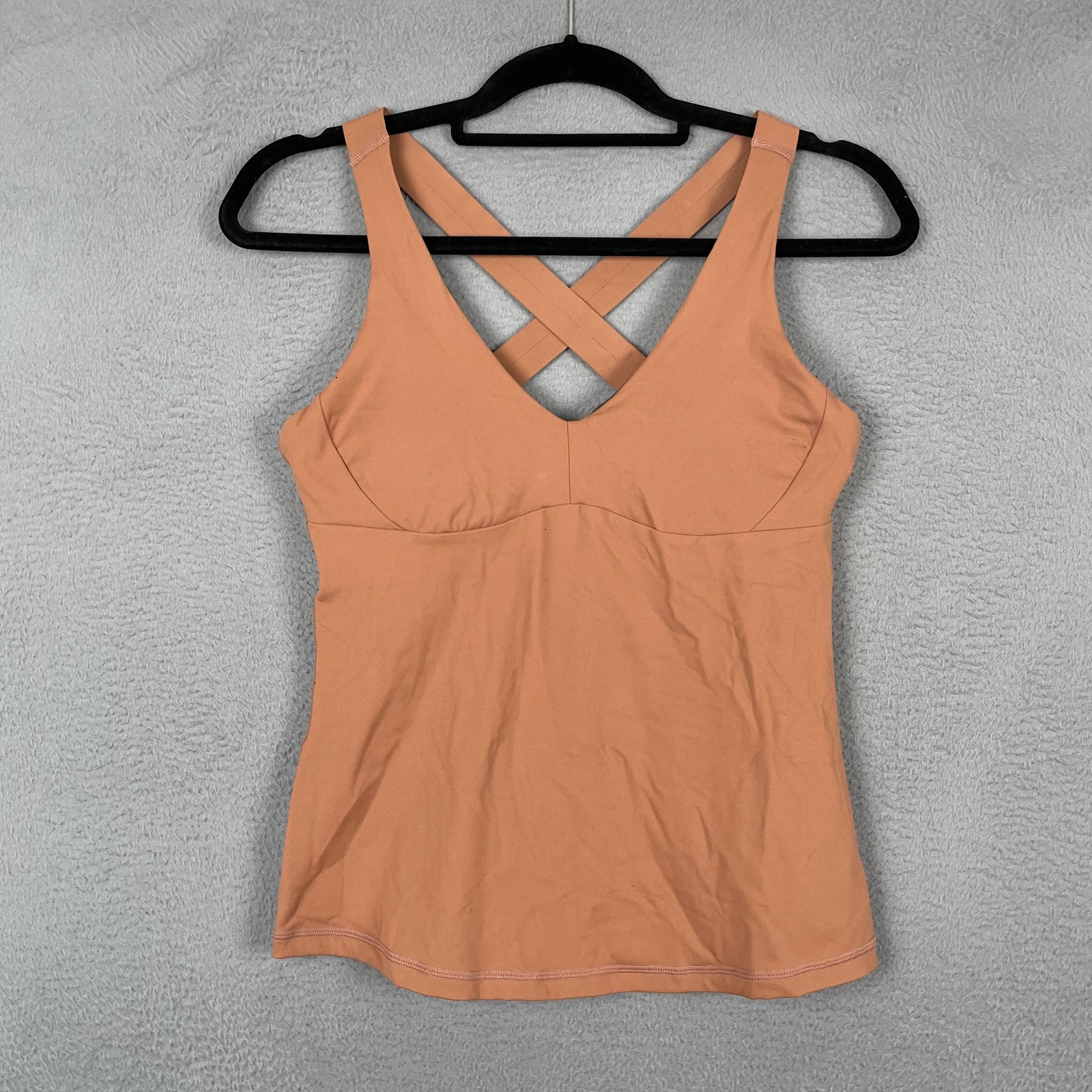 PrAna Tank Womens S Orange Built-In Bra Padded Lined Stretch V-Neck Yoga Top
