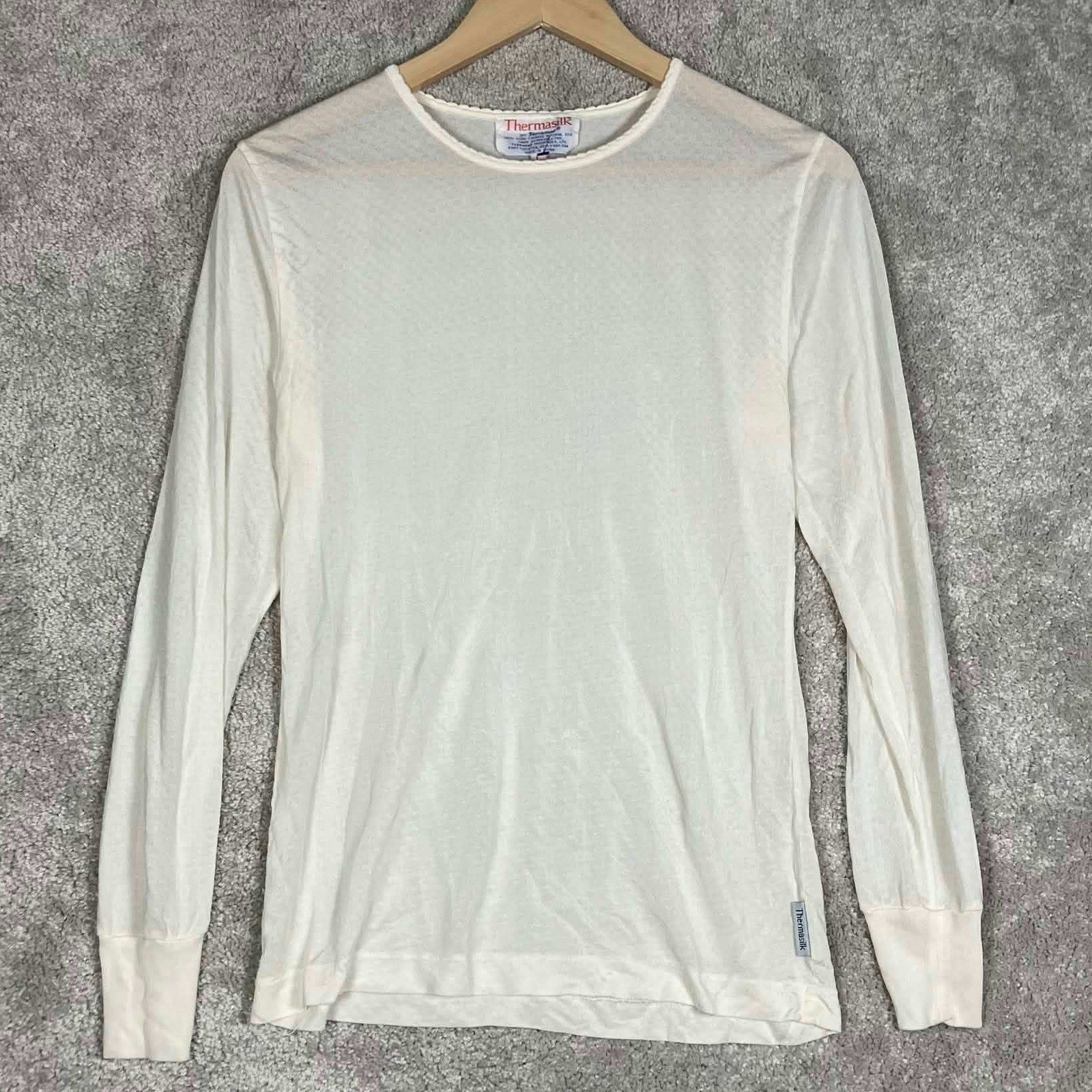Thermasilk by Terramar Mens Large White 100% Pure Silk Long Sleeve Thermal Top