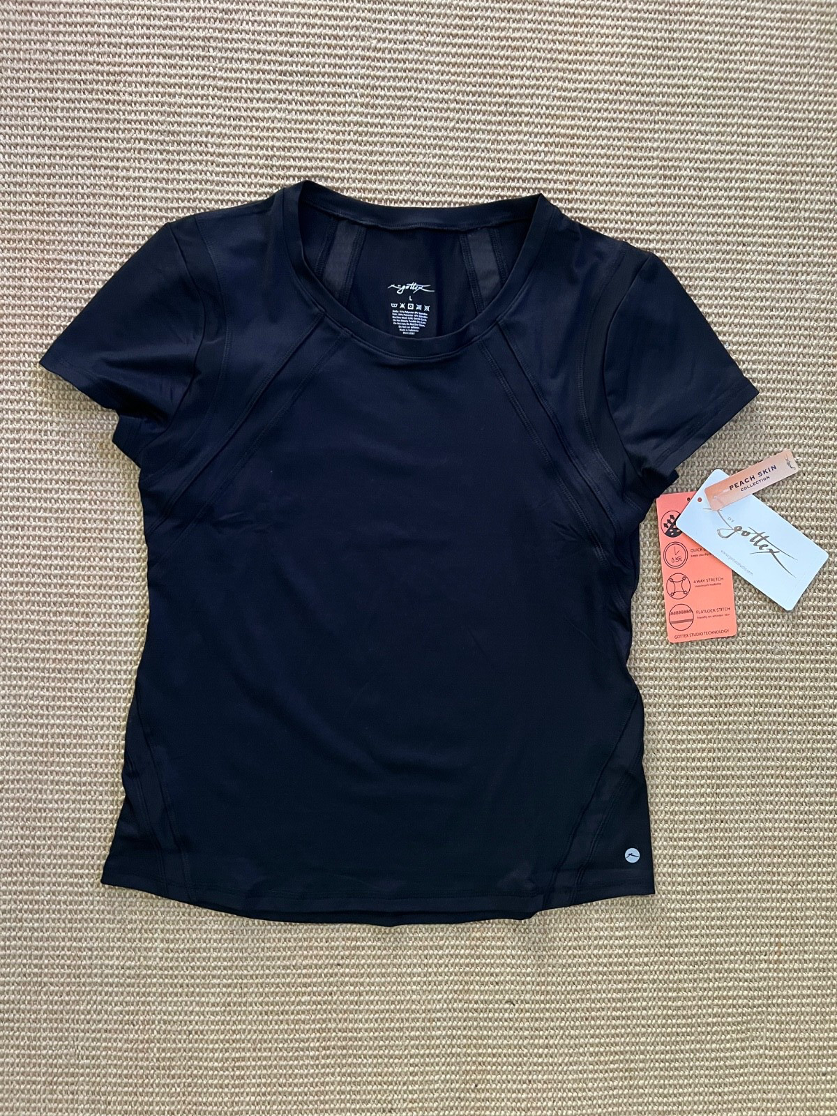 Gottex Peach Skin Collection Black Moisture Wicking Short Sleeve Top Size L