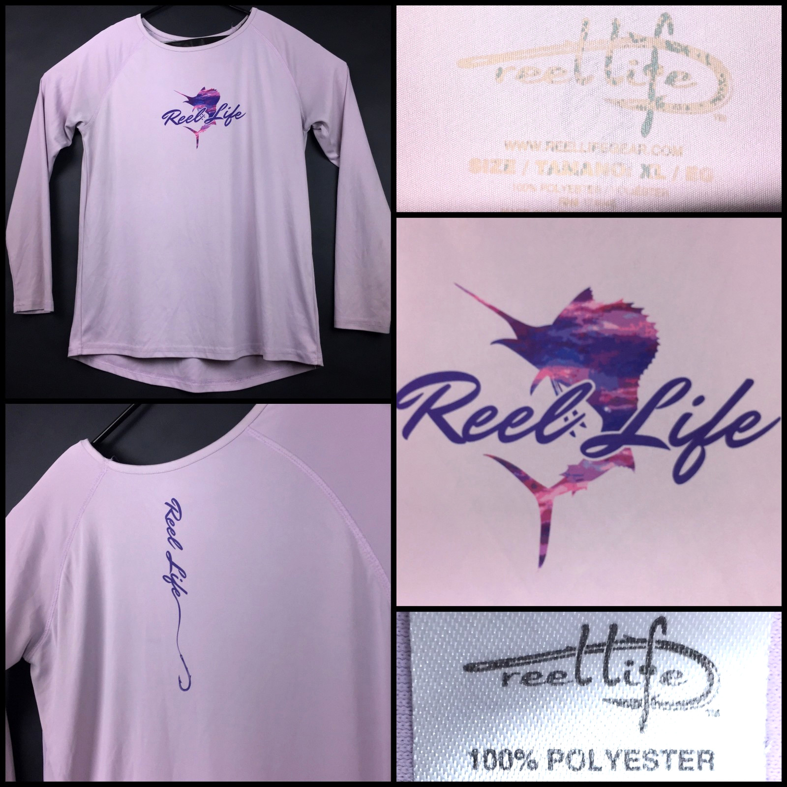 Reel Life Womens XL (40 in Bust) Purple Lavender Fog UV UPF Long Sleeve Sun Tee