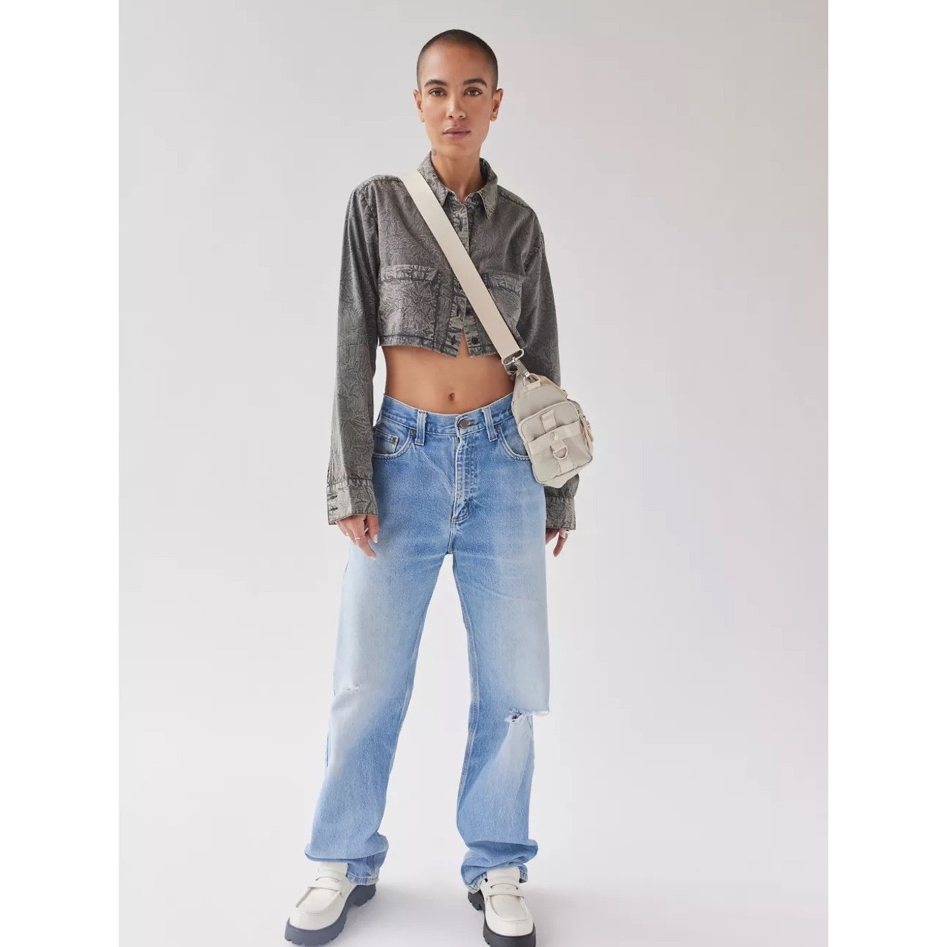 NWT BDG Davidson Cutout Button-Down Cropped Top